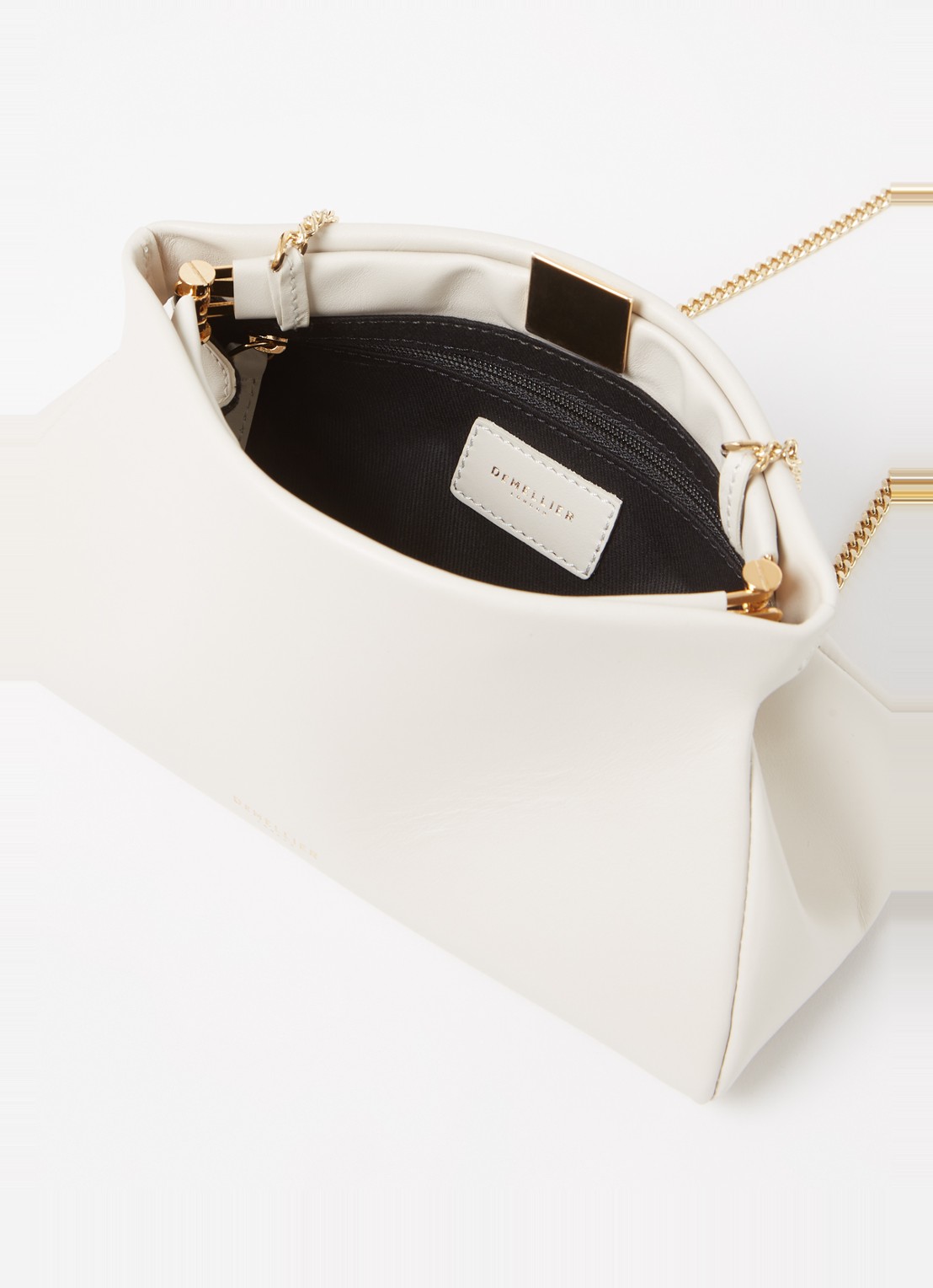 DeMellier The Cannes clutch van leer  - detail 3 creme