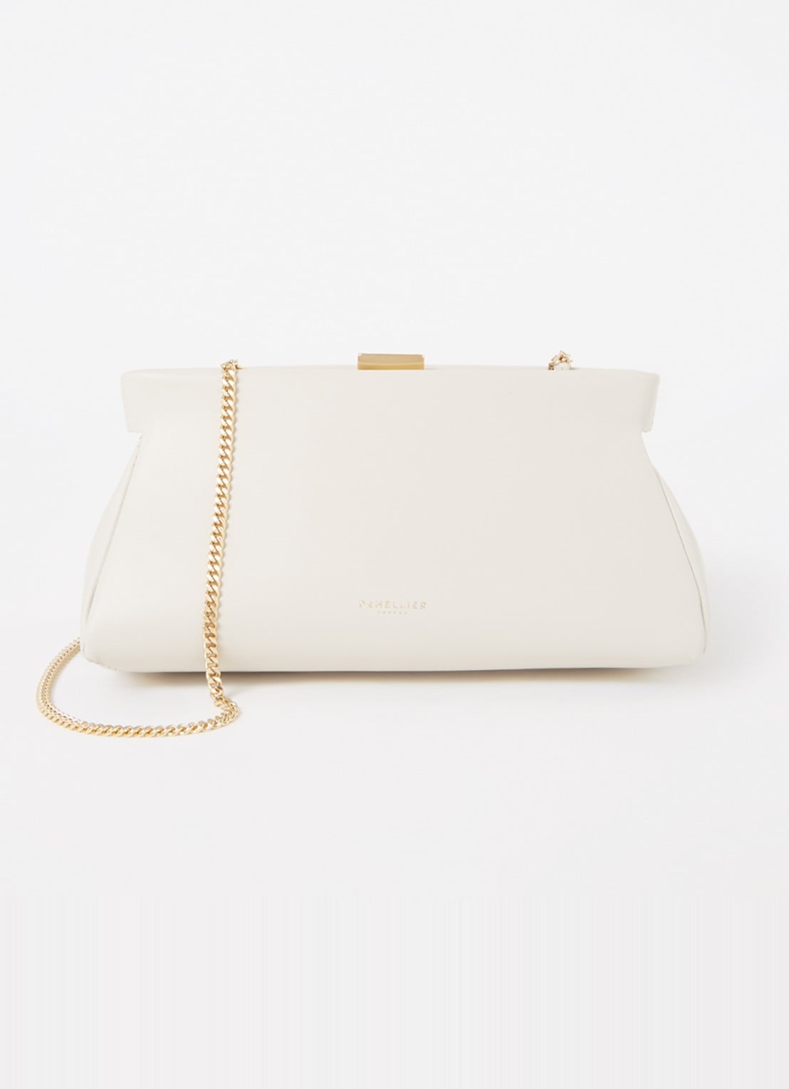 DeMellier The Cannes clutch van leer  - voorkant 2 creme