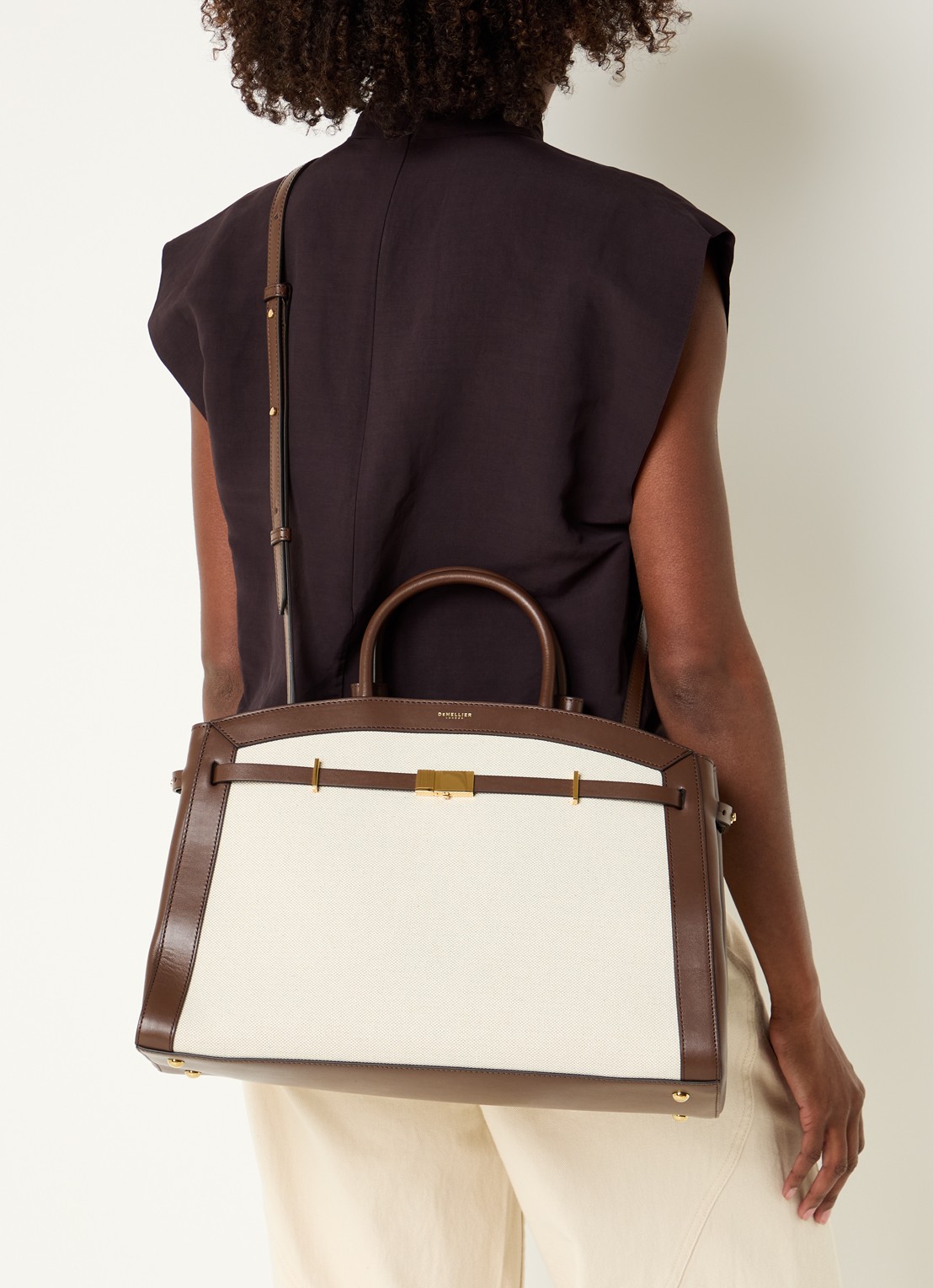 DeMellier The Hudson handtas van canvas - voorkant 3 creme