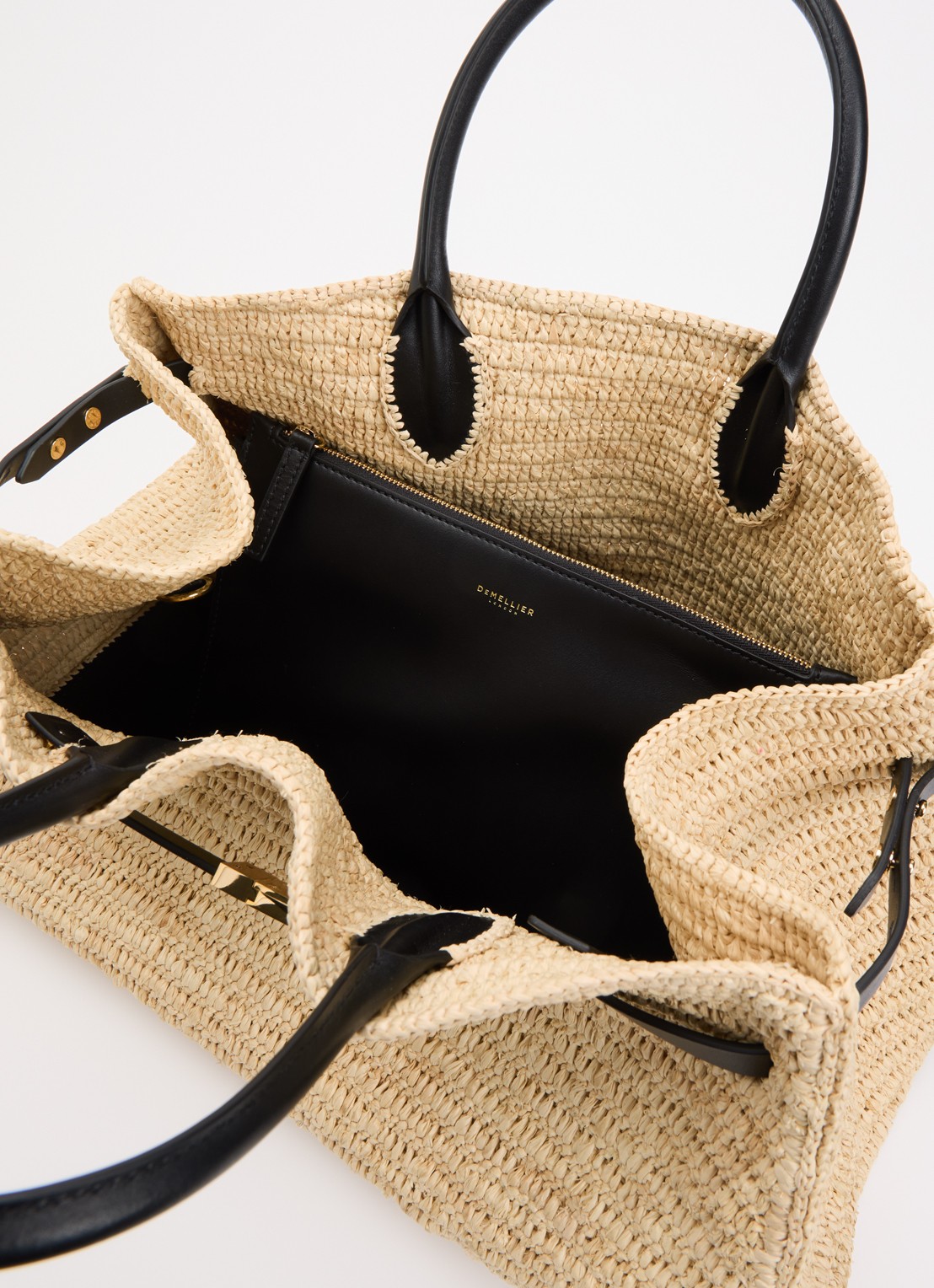 DeMellier The Hudson handtas van raffia met leren details  - detail 2 beige