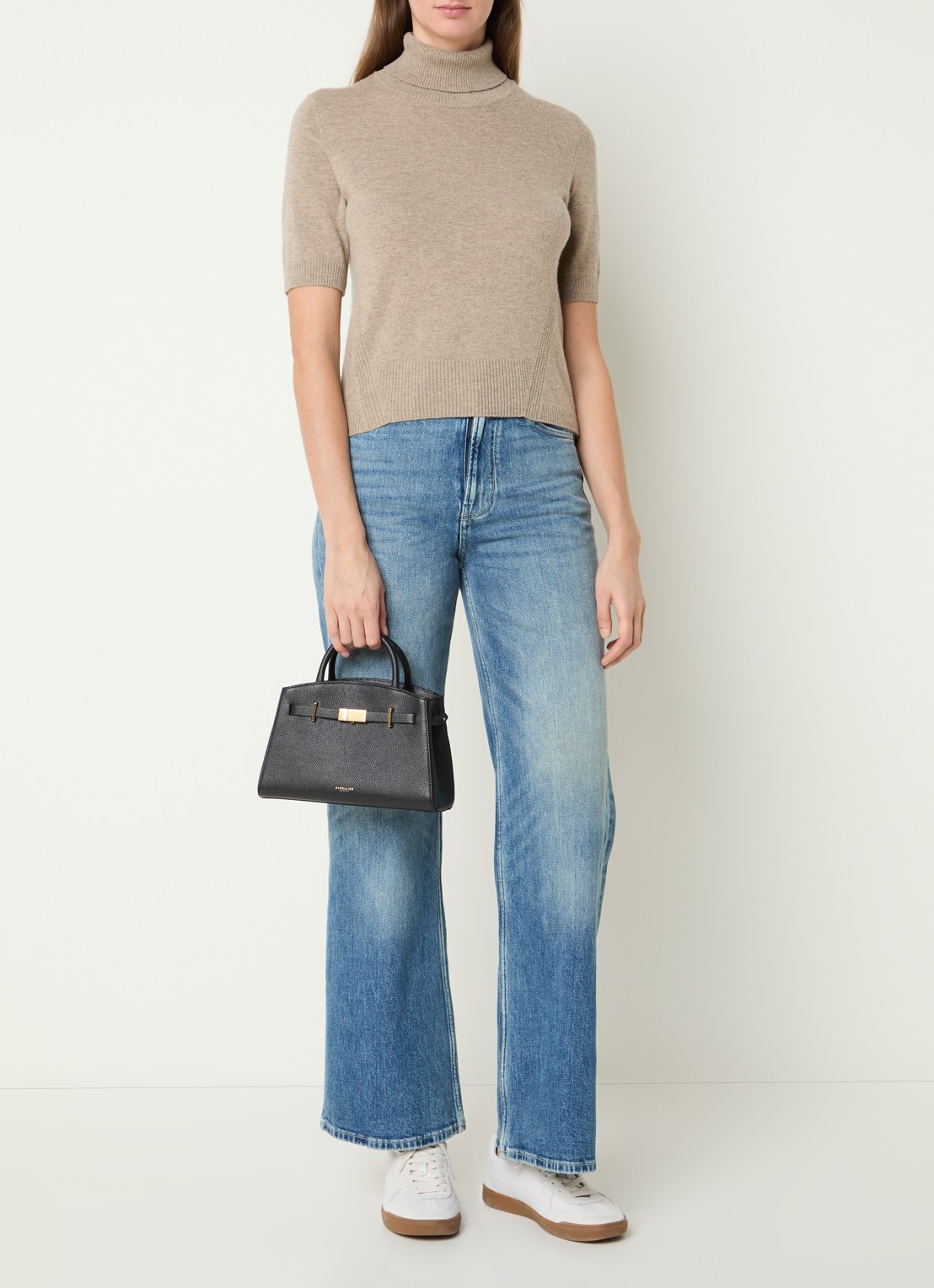 DeMellier The Hudson Small handtas van leer met afneembare schouderriem - voorkant 6 zwart