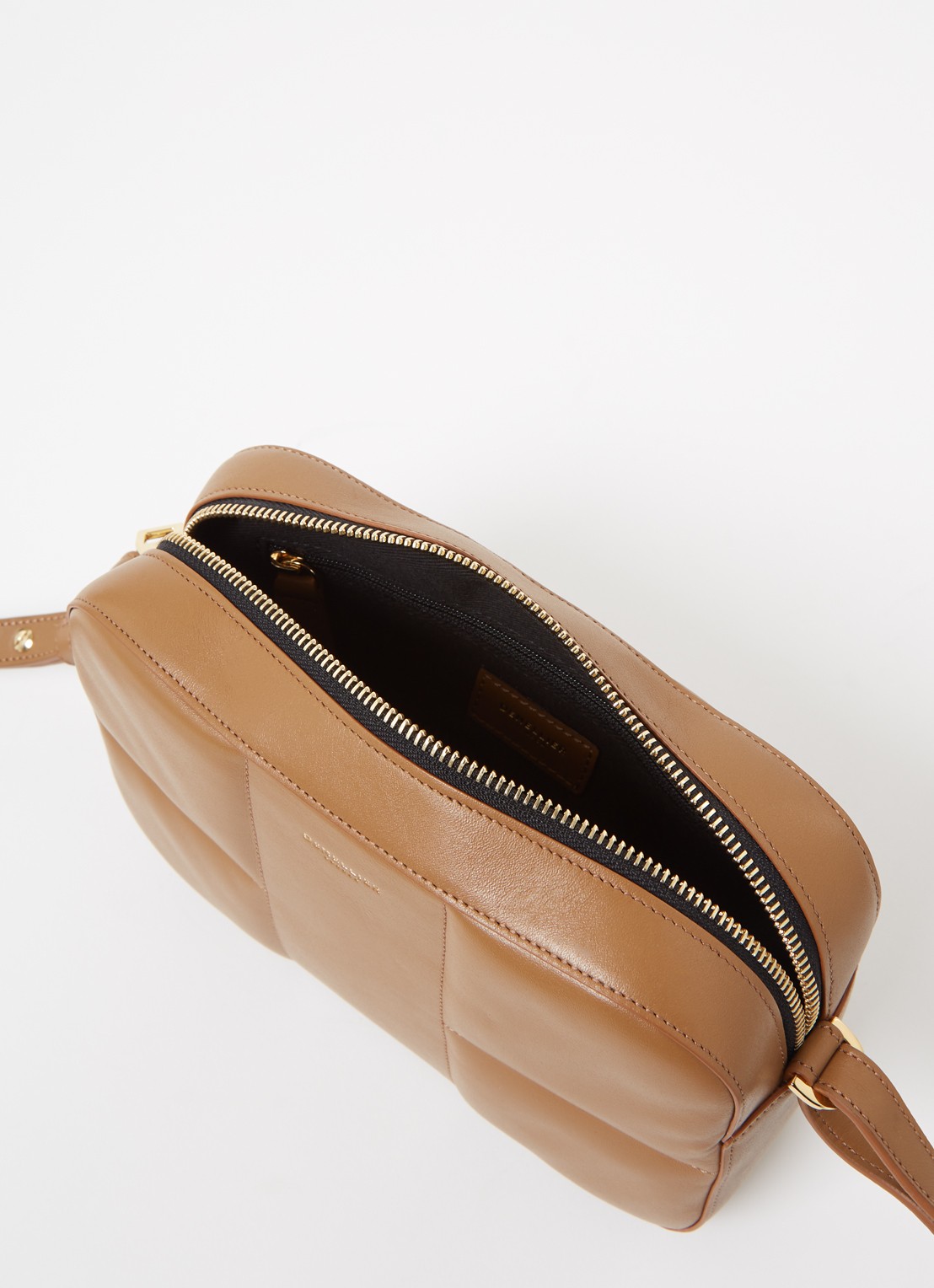 DeMellier The Marrakesh crossbodytas van leer - detail cognac