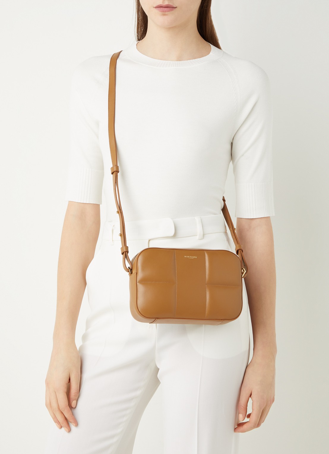 DeMellier The Marrakesh crossbodytas van leer - voorkant 4 cognac