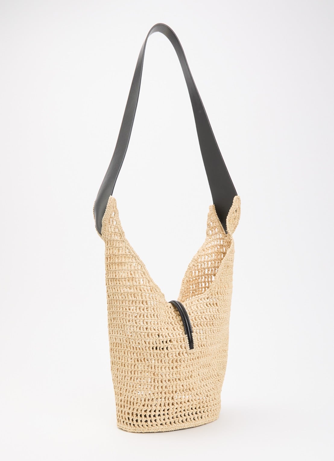 DeMellier The Siena crossbodytas van raffia met details van leer - achterkant beige