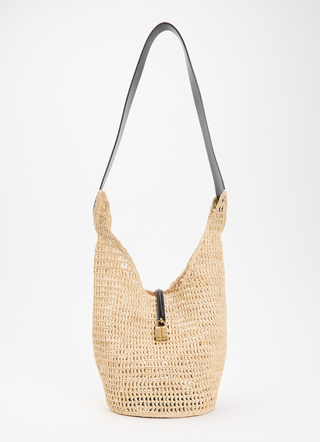 DeMellier The Siena crossbodytas van raffia met details van leer - voorkant 5 beige