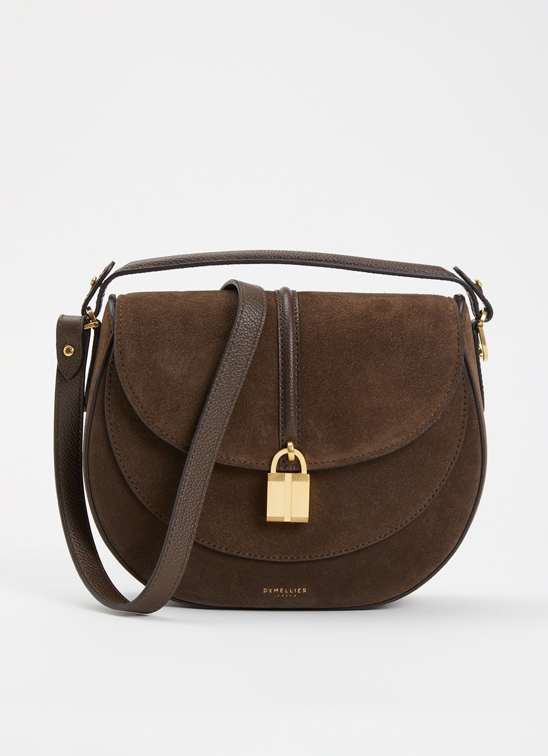 DeMellier The Siena Saddle crossbodytas van leer met details van suède  - voorkant 4 bruin