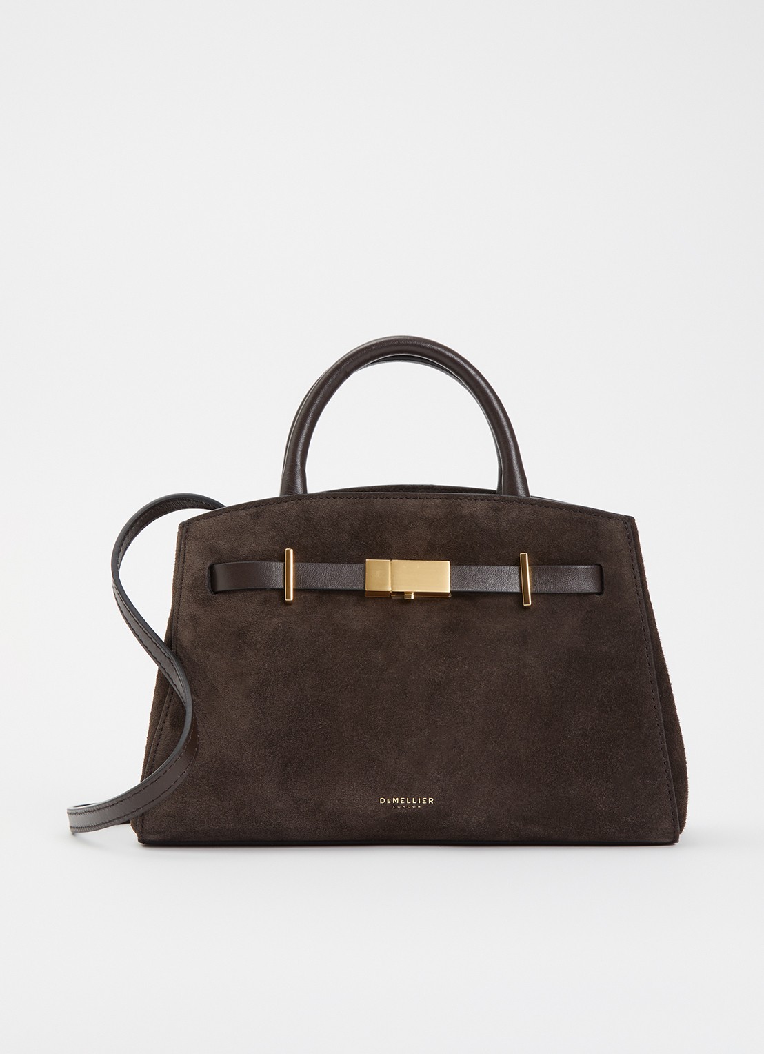 DeMellier The small hudson handtas van suède met afneembare schouderriem - voorkant 4 chocoladebruin