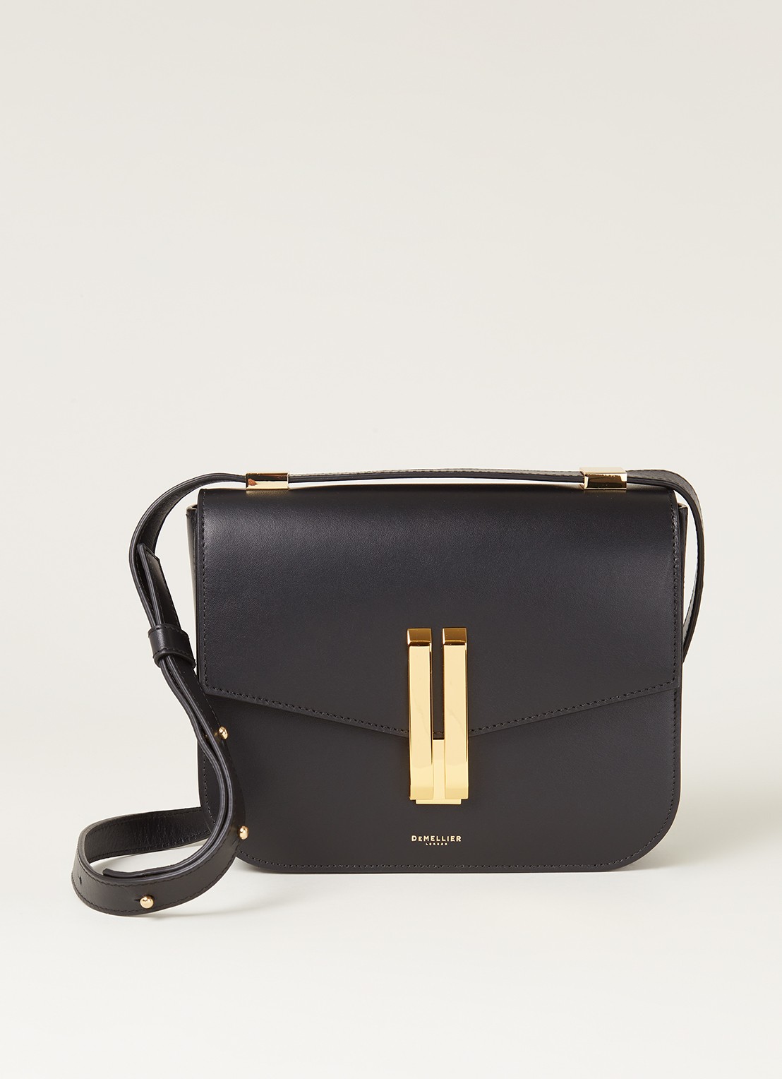 DeMellier The Vancouver crossbodytas van leer - voorkant 4 zwart