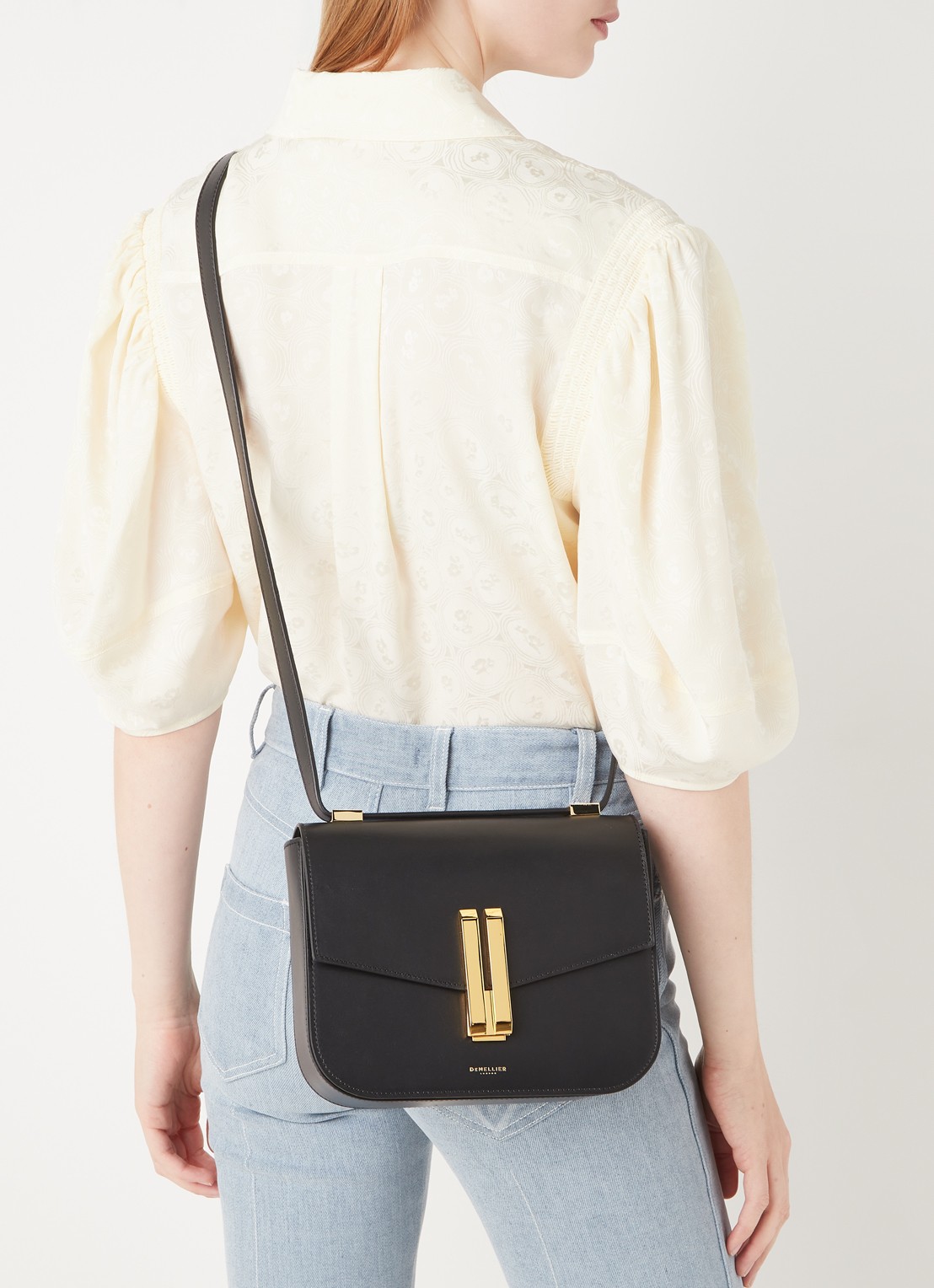 DeMellier The Vancouver crossbodytas van leer - voorkant 5 zwart