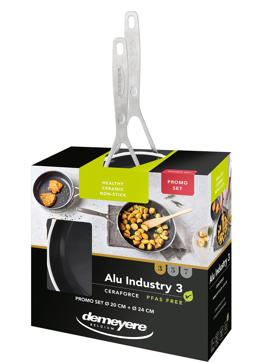 Demeyere Alu Industry 3 Ceraforce koekenpan set van 2 - voorkant 2 zilver