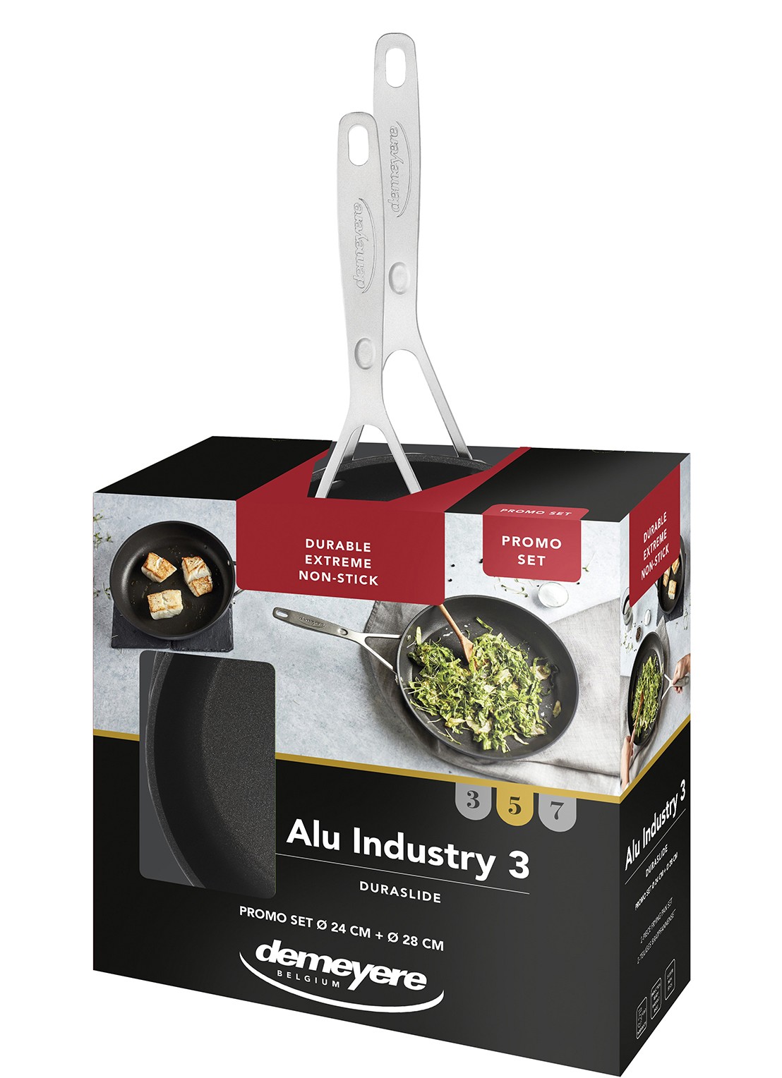 Demeyere Alu Industry 3 Duraslide koekenpannenset 24 + 28 cm - detail 4 zwart