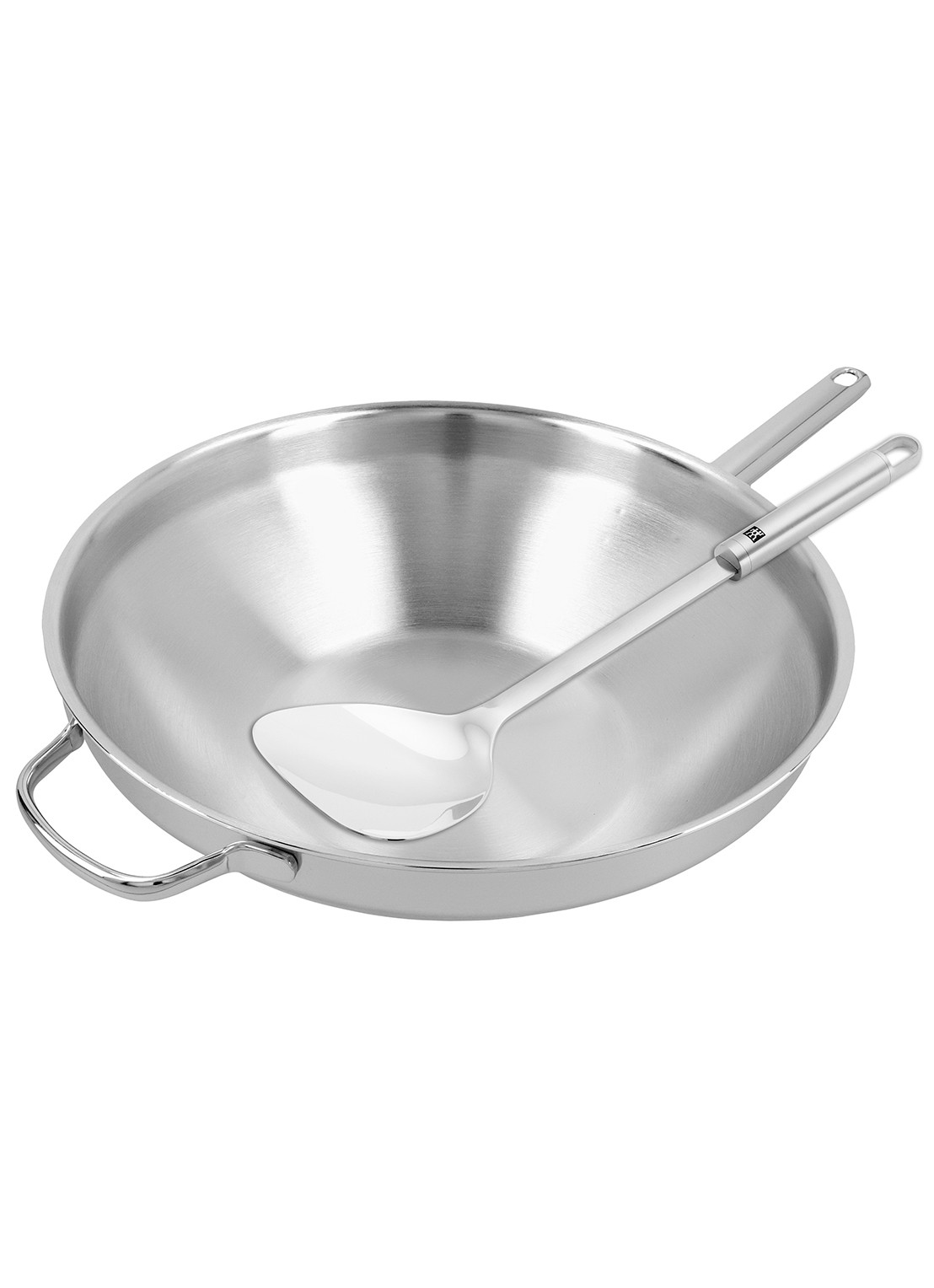 Demeyere Apollo 7 wokpan 32 cm met spatel - voorkant zilver