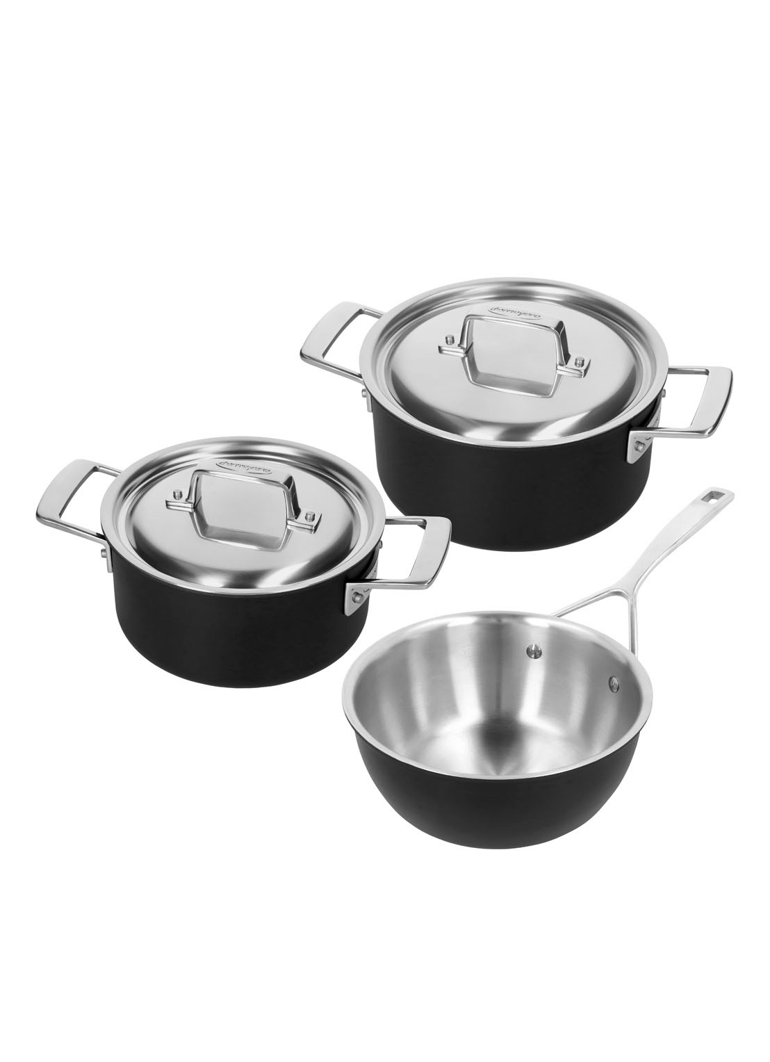 Demeyere Black 5 Startset 3-delig pannenset - voorkant 4 zilver