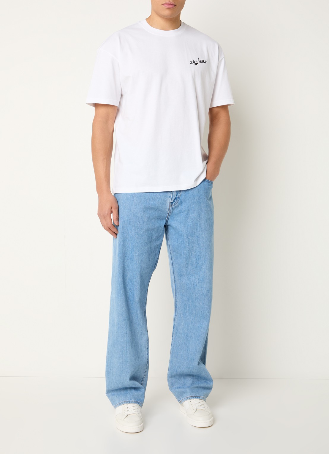 Denham Andrew T-shirt met logo- en backprint - voorkant 2 wit