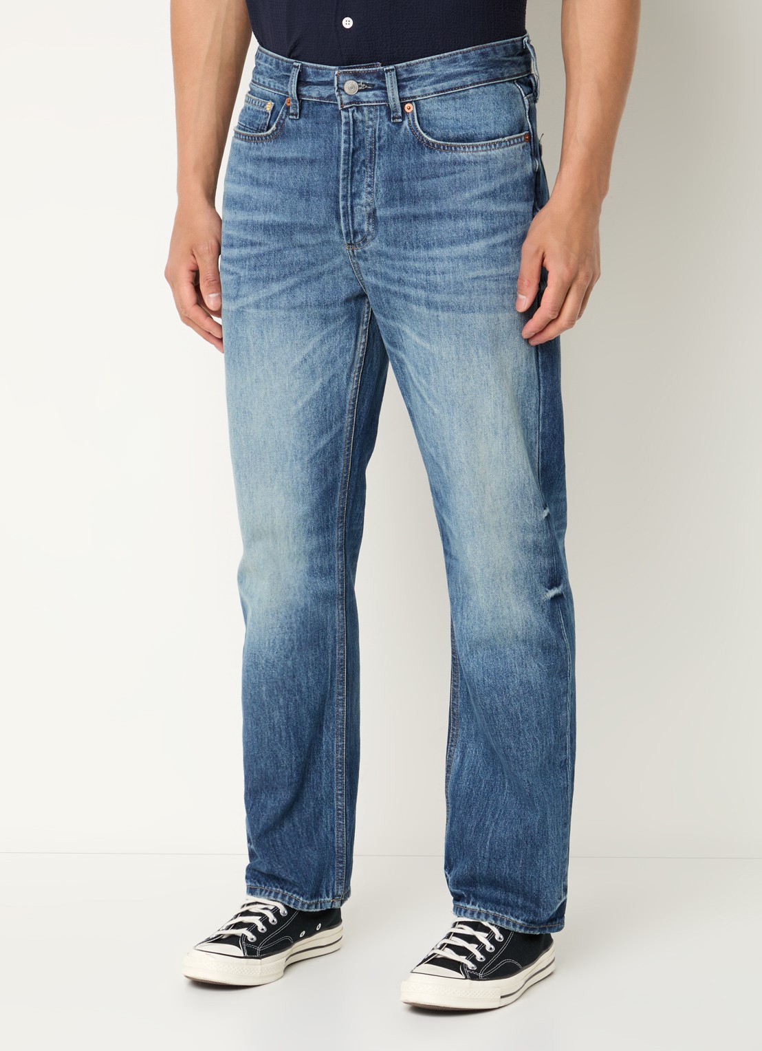 Denham Dagger R 35 straight leg jeans met lichte wassing - detail indigo