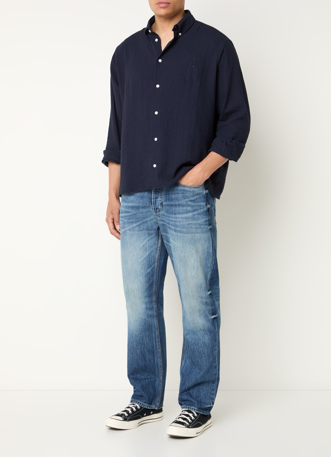 Denham Dagger R 35 straight leg jeans met lichte wassing - voorkant 5 indigo