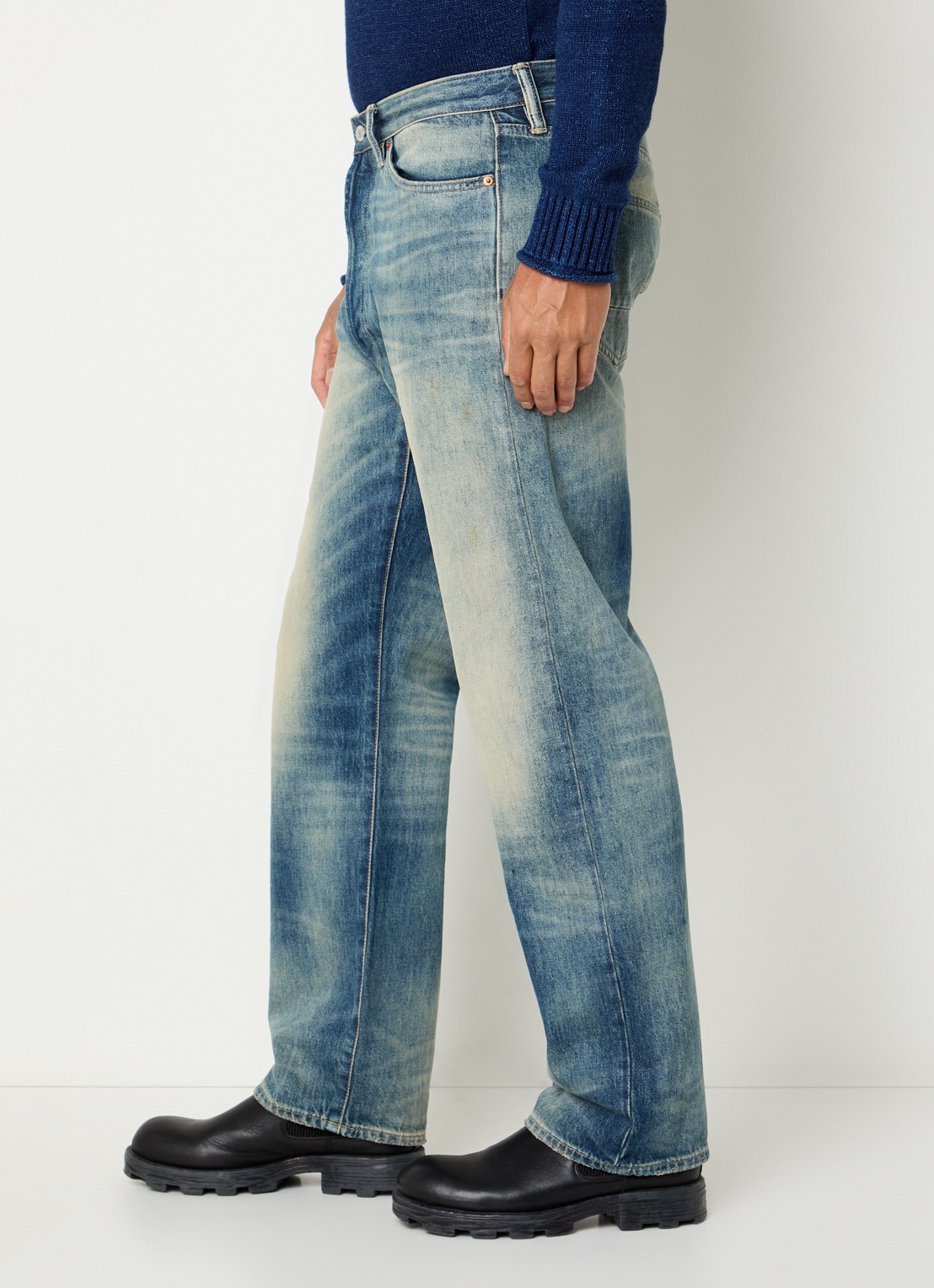 Denham Eastwider Henry straight leg jeans met lichte wassing - detail 5 indigo