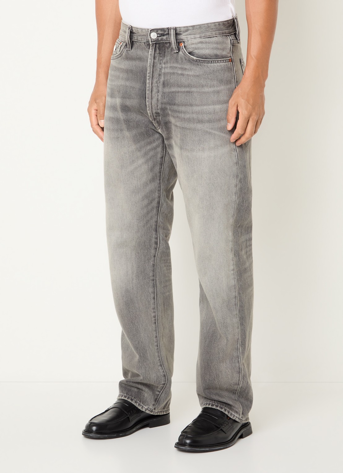 Denham Eastwider straight leg jeans met gekleurde wassing - detail lichtgrijs