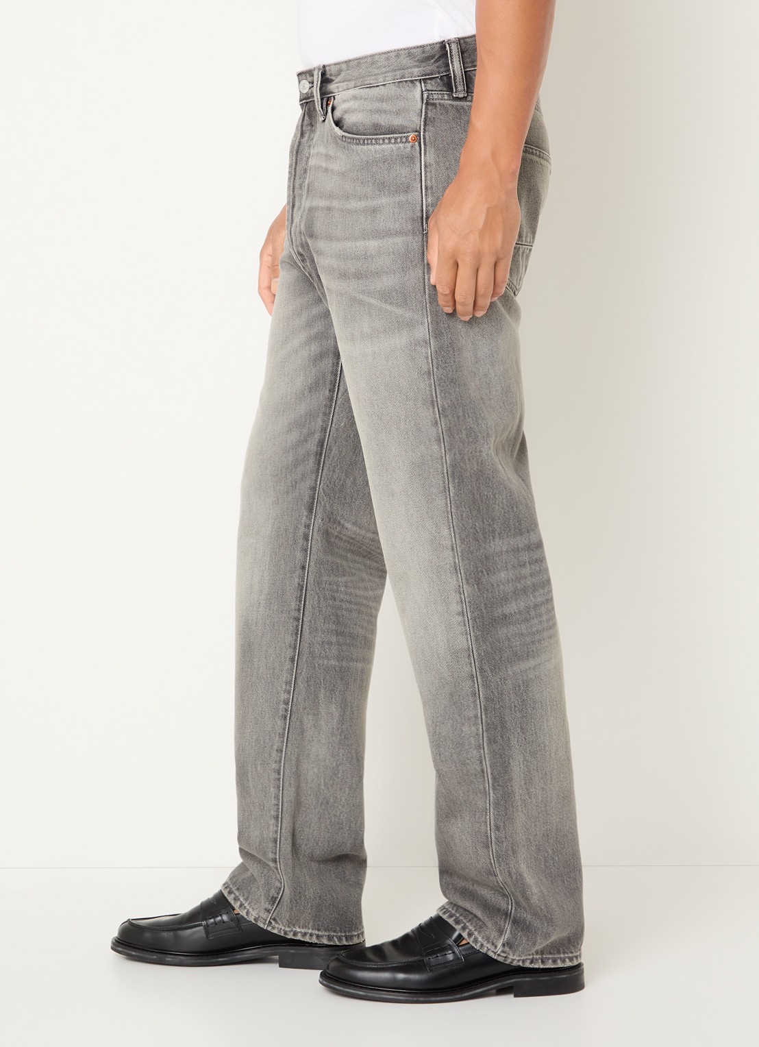 Denham Eastwider straight leg jeans met gekleurde wassing - detail 2 lichtgrijs