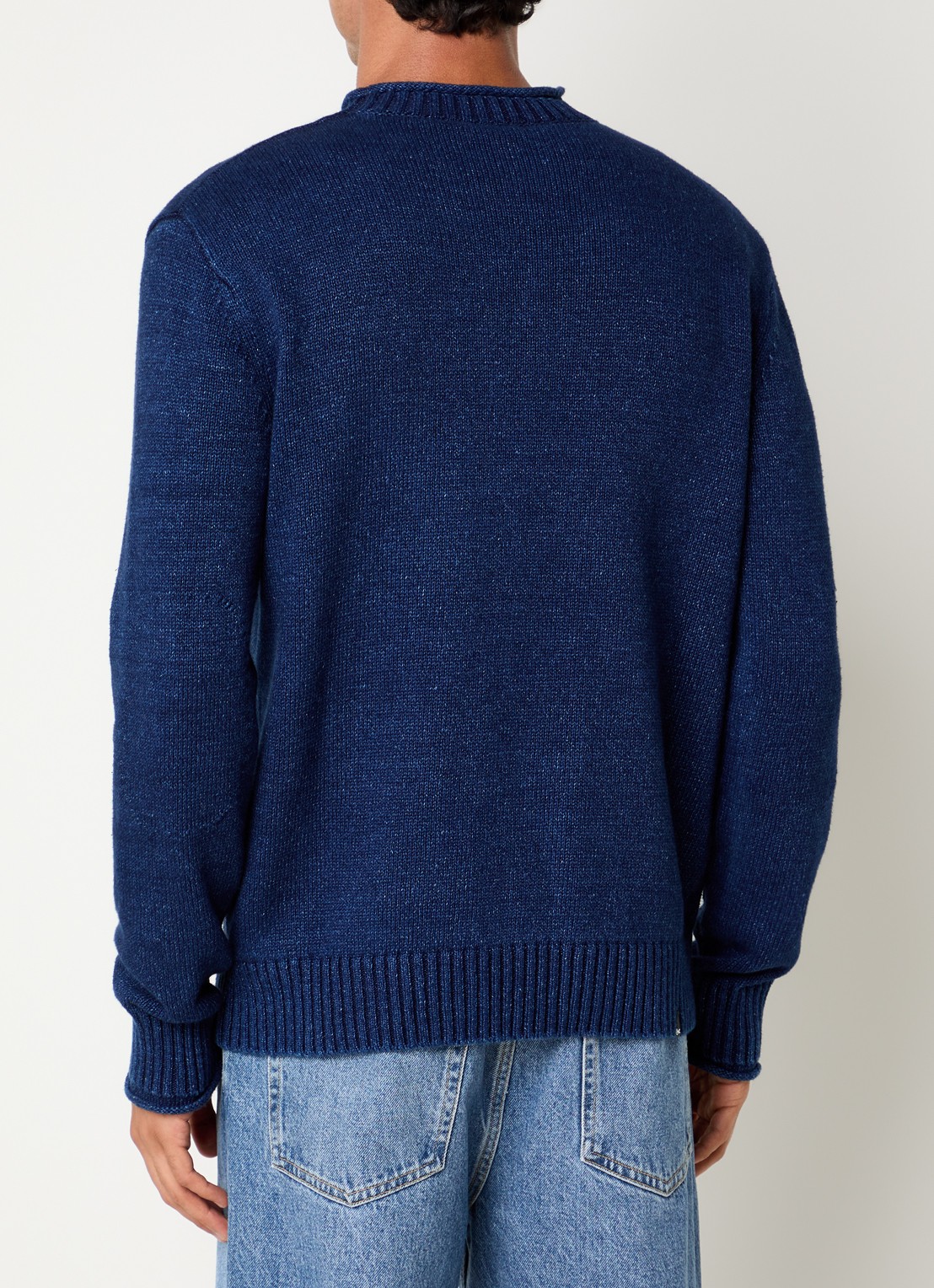 Denham Fijngebreide trui met logo - achterkant donkerblauw