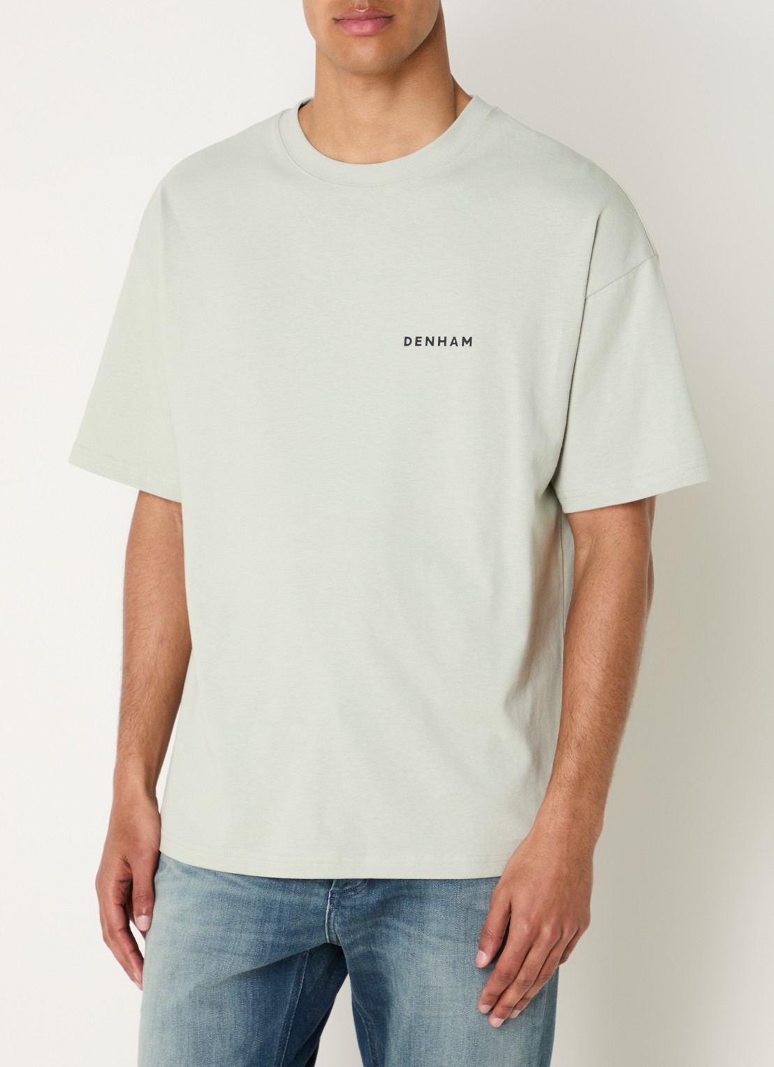 Denham Flowy T-shirt met logo- en backprint - achterkant lindegroen