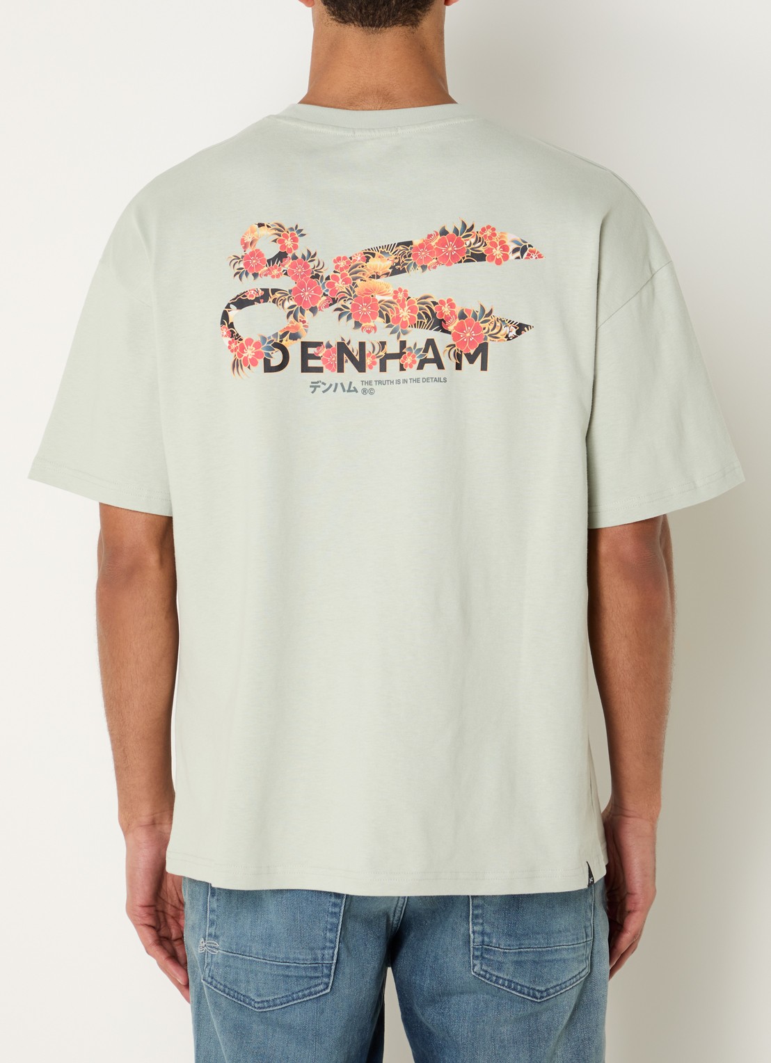 Denham Flowy T-shirt met logo- en backprint - detail 4 lindegroen