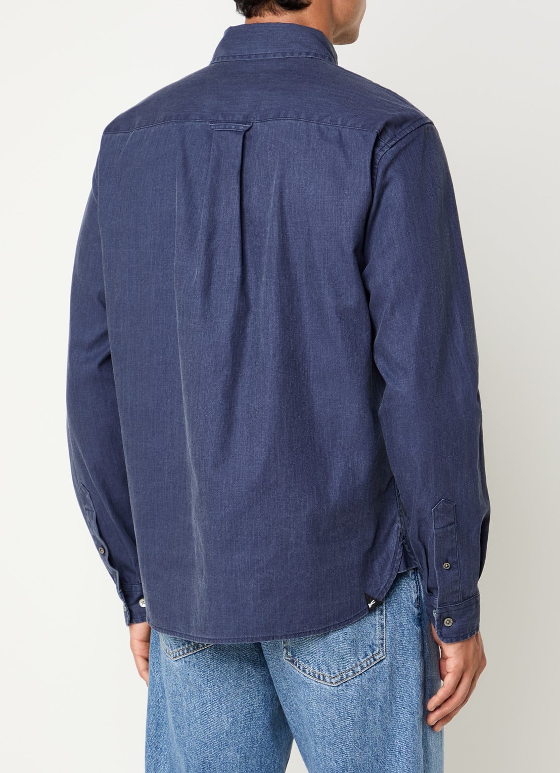 Denham Grid regular fit overhemd met borstzak - achterkant 2 donkerblauw