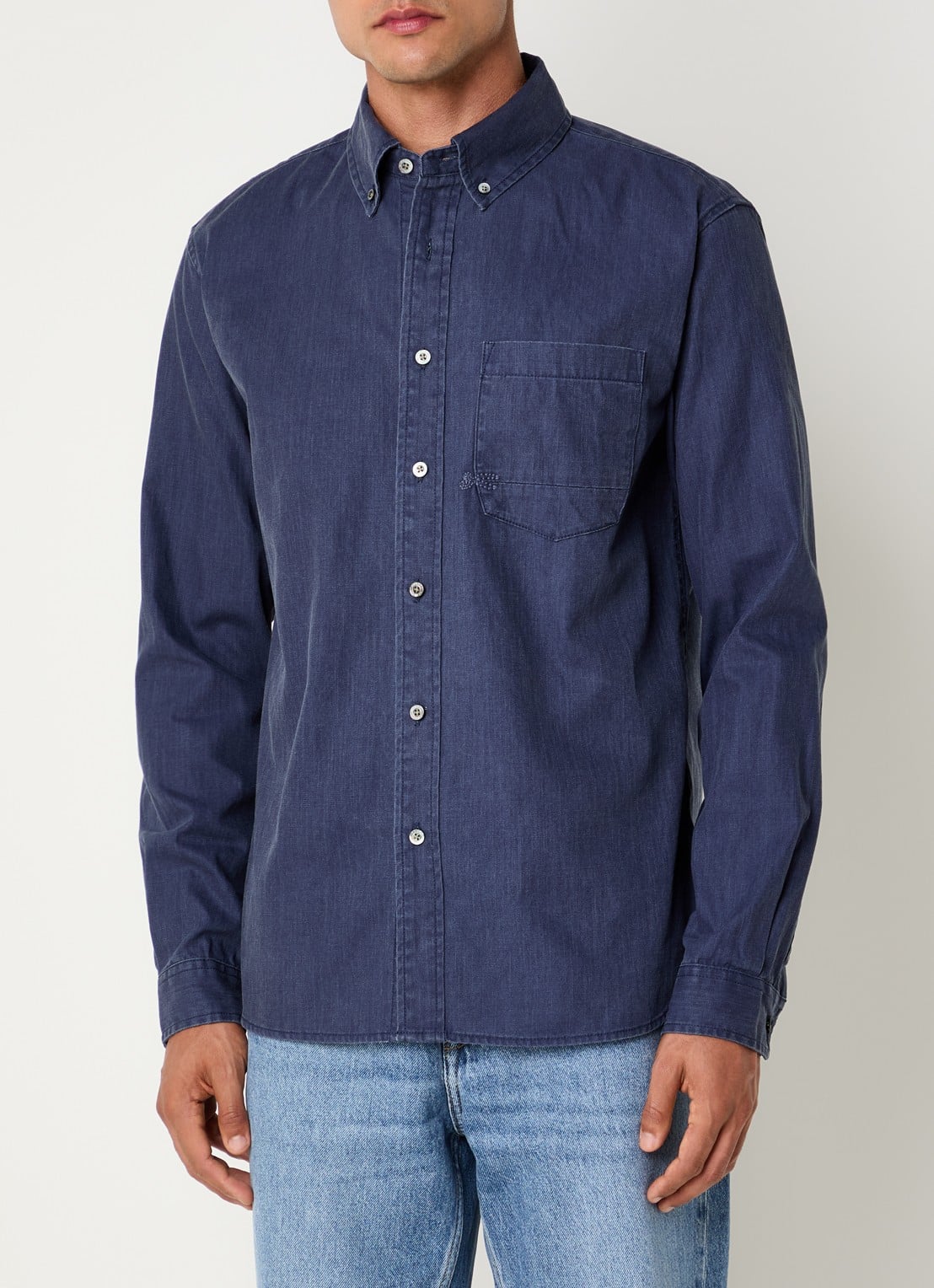 Denham Grid regular fit overhemd met borstzak - detail donkerblauw