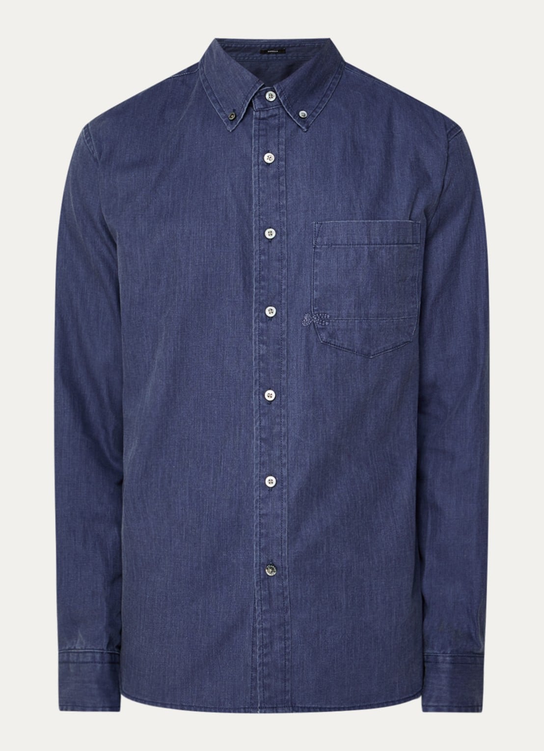 Denham Grid regular fit overhemd met borstzak - voorkant 3 donkerblauw