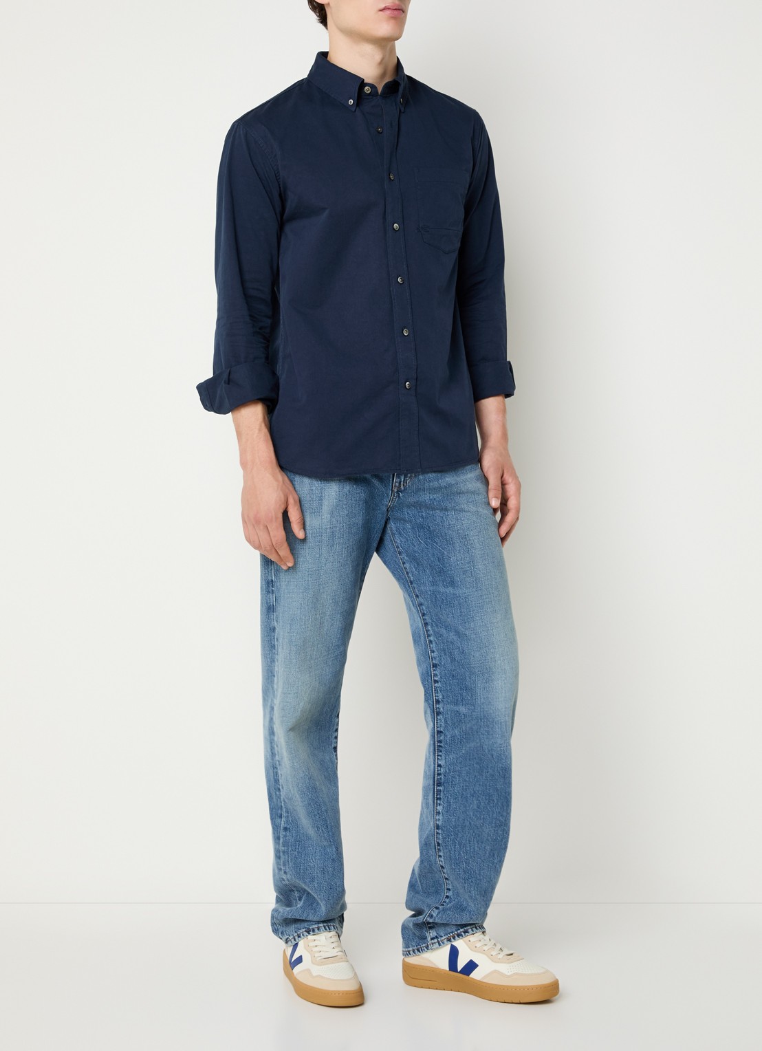 Denham Guilty regular fit overhemd met borstzak - voorkant 3 donkerblauw