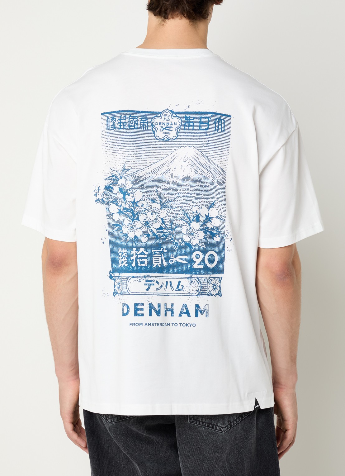 Denham Himari T-shirt met logo- en backprint - detail wit