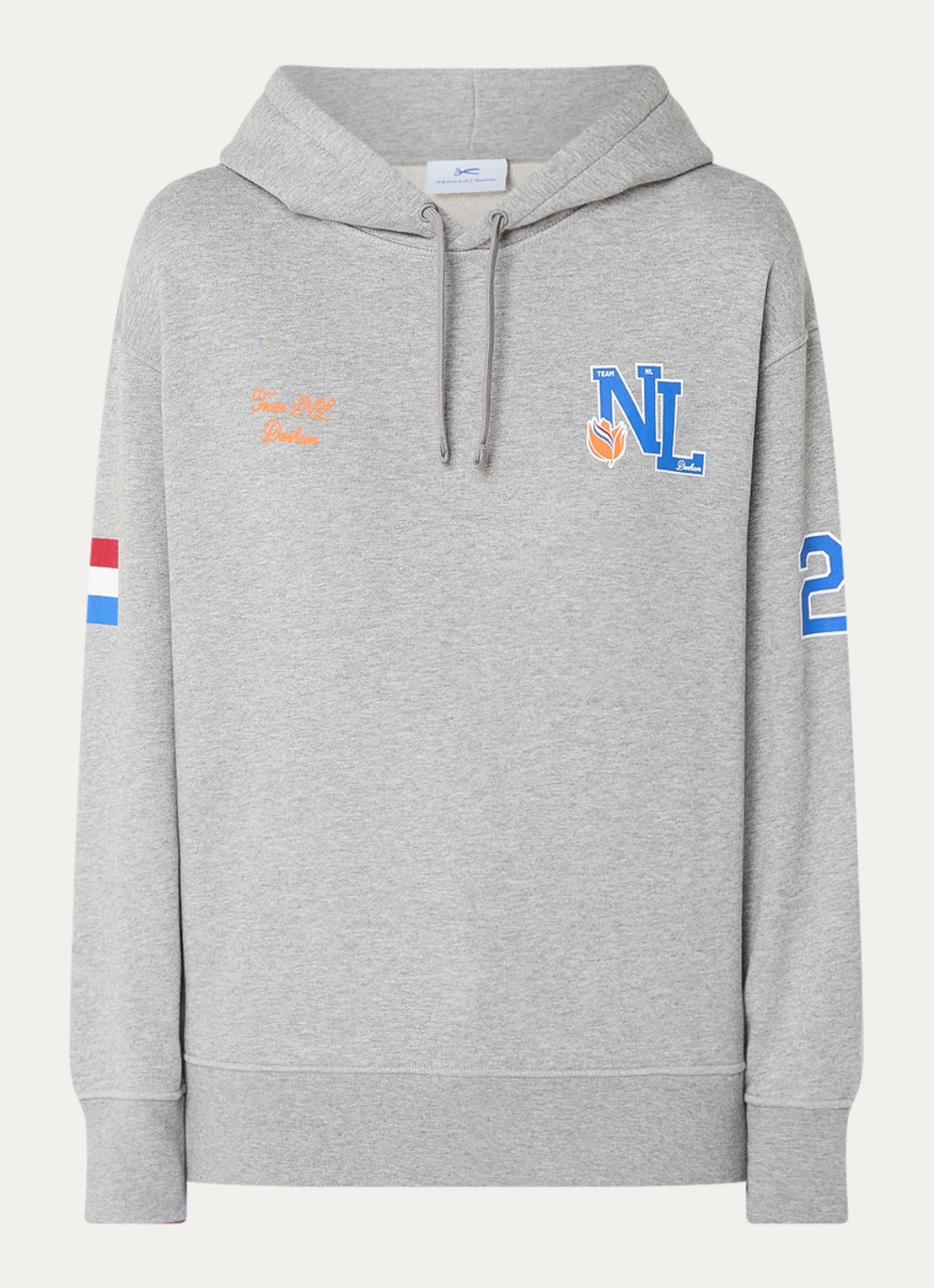 Denham Hoodie met logo- en backprint - voorkant 4 grijsmele