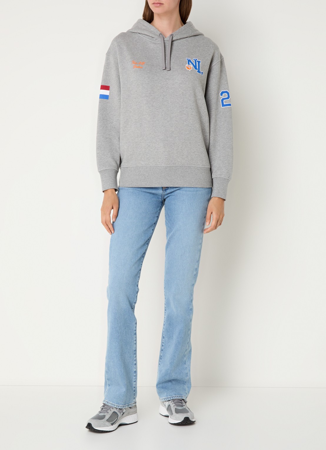 Denham Hoodie met logo- en backprint - voorkant 5 grijsmele