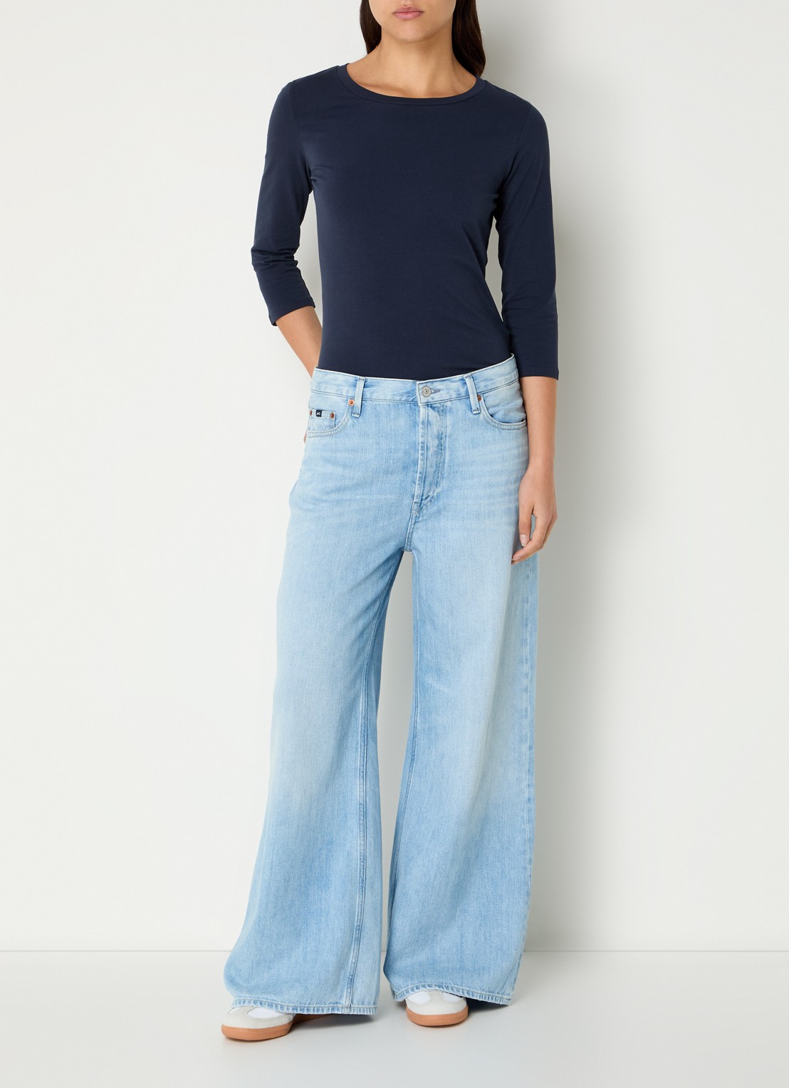 Denham Izzy high waist wide leg jeans met lichte wassing - voorkant 4 indigo