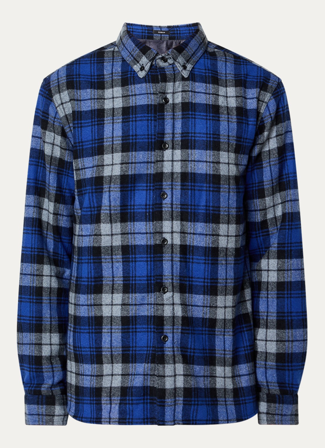 Denham Joe overshirt in wolblend met ruitdessin - voorkant 2 royalblauw