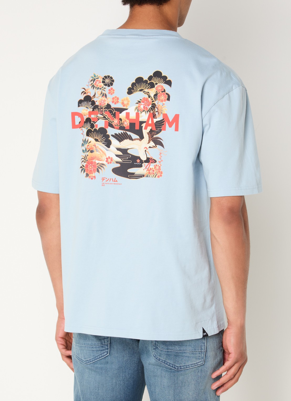 Denham Kansai T-shirt met logo- en backprint - detail 4 lichtblauw