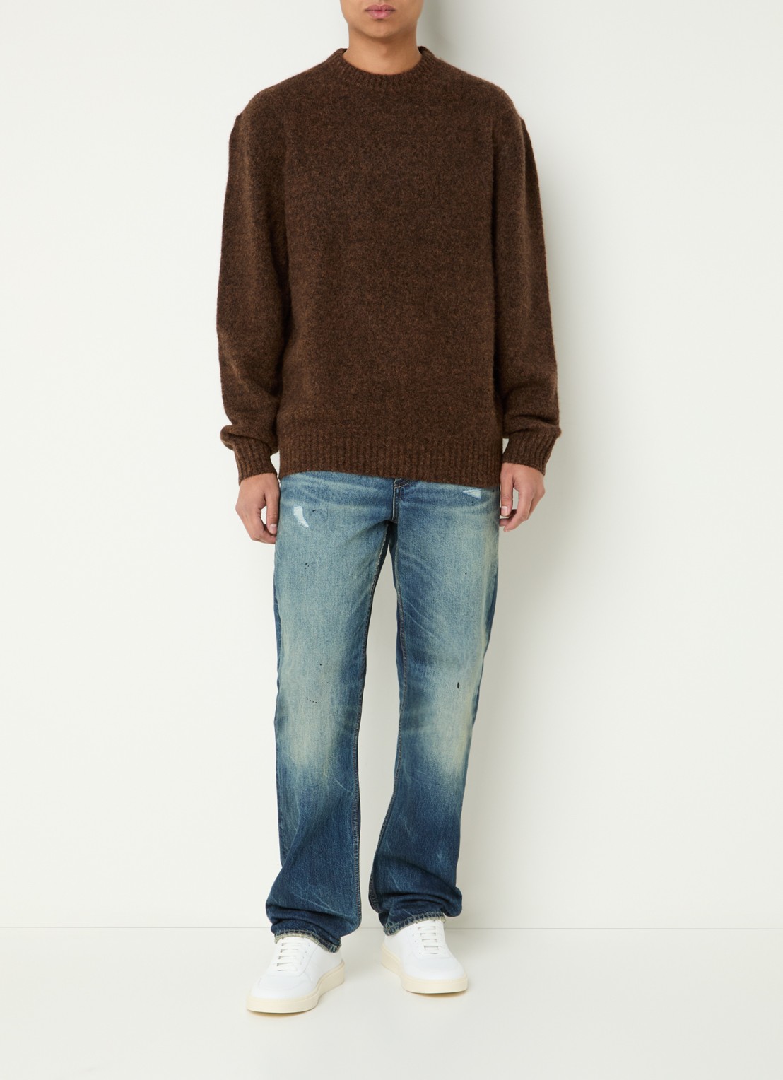 Denham Keagan grofgebreide trui in alpaca wolblend - voorkant 4 bruin