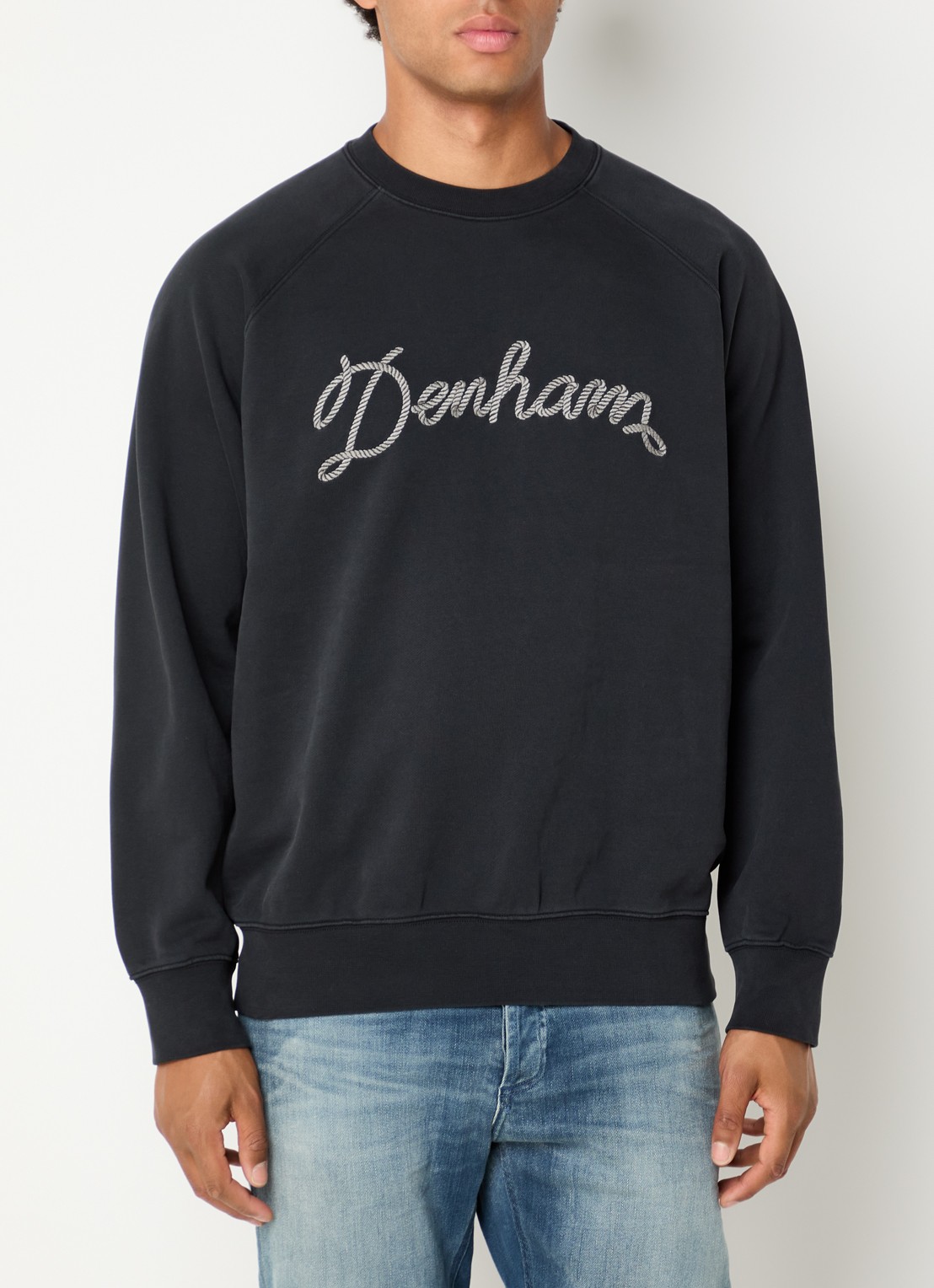 Denham Luke sweater met logoprint - detail 3 antraciet