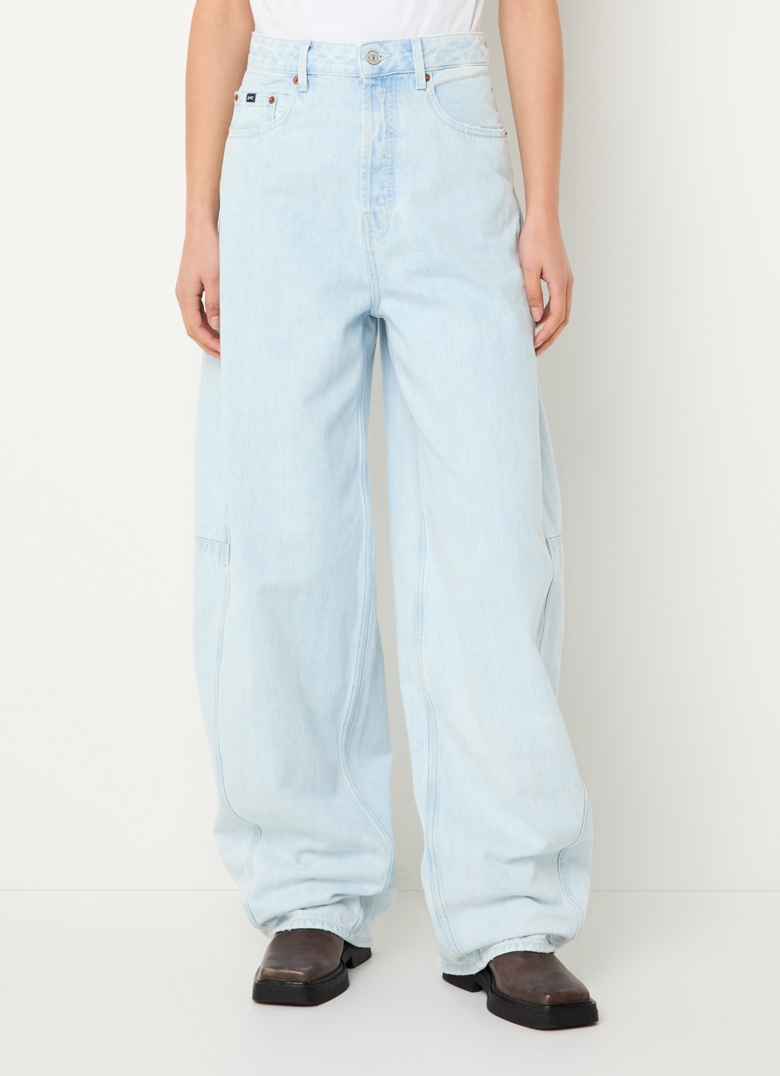 Denham Maki high waist wide leg jeans met lichte wassing  - detail indigo