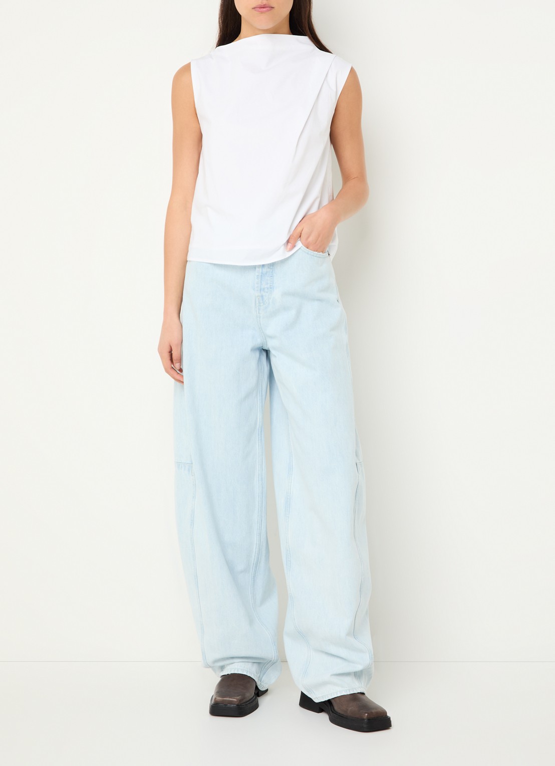 Denham Maki high waist wide leg jeans met lichte wassing  - voorkant 4 indigo