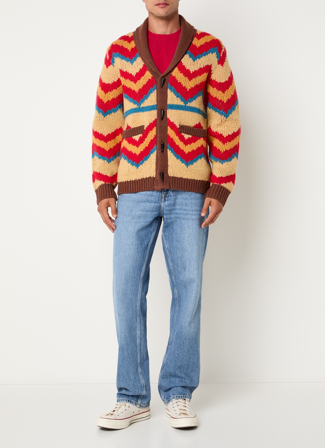 Denham Nikko grofgebreid vest in wolblend - voorkant 3 rood