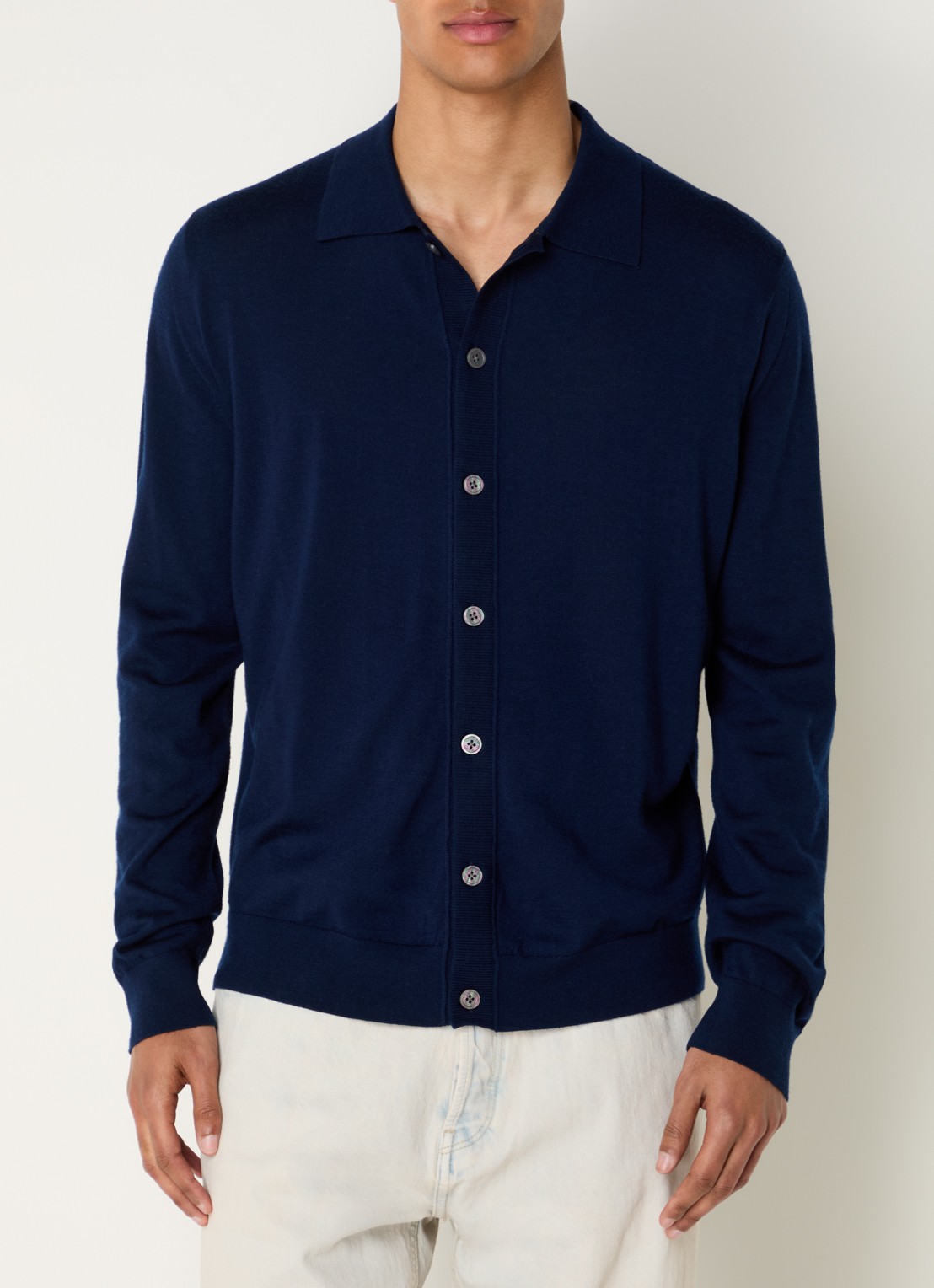 Denham Pico fijngebreid vest van wol - detail 2 donkerblauw