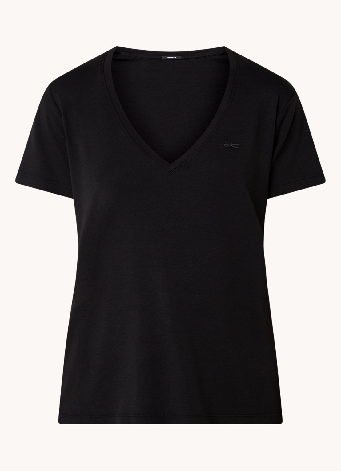 Denham Ramona T-shirt met V-hals en logo  - voorkant zwart