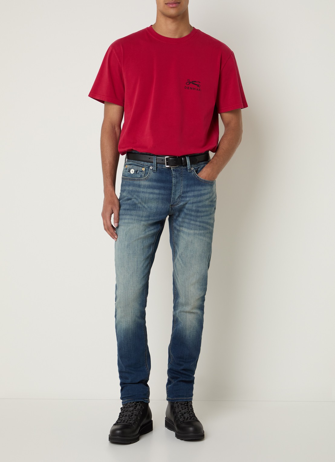 Denham Razor Chad slim fit jeans met medium wassing - voorkant 5 indigo