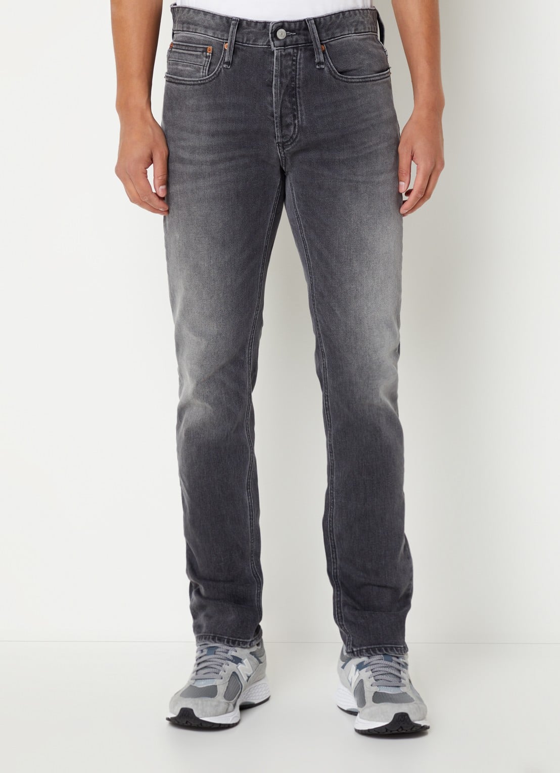 Denham Razor slim fit jeans met gekleurde wassing - detail 4 donkergrijs