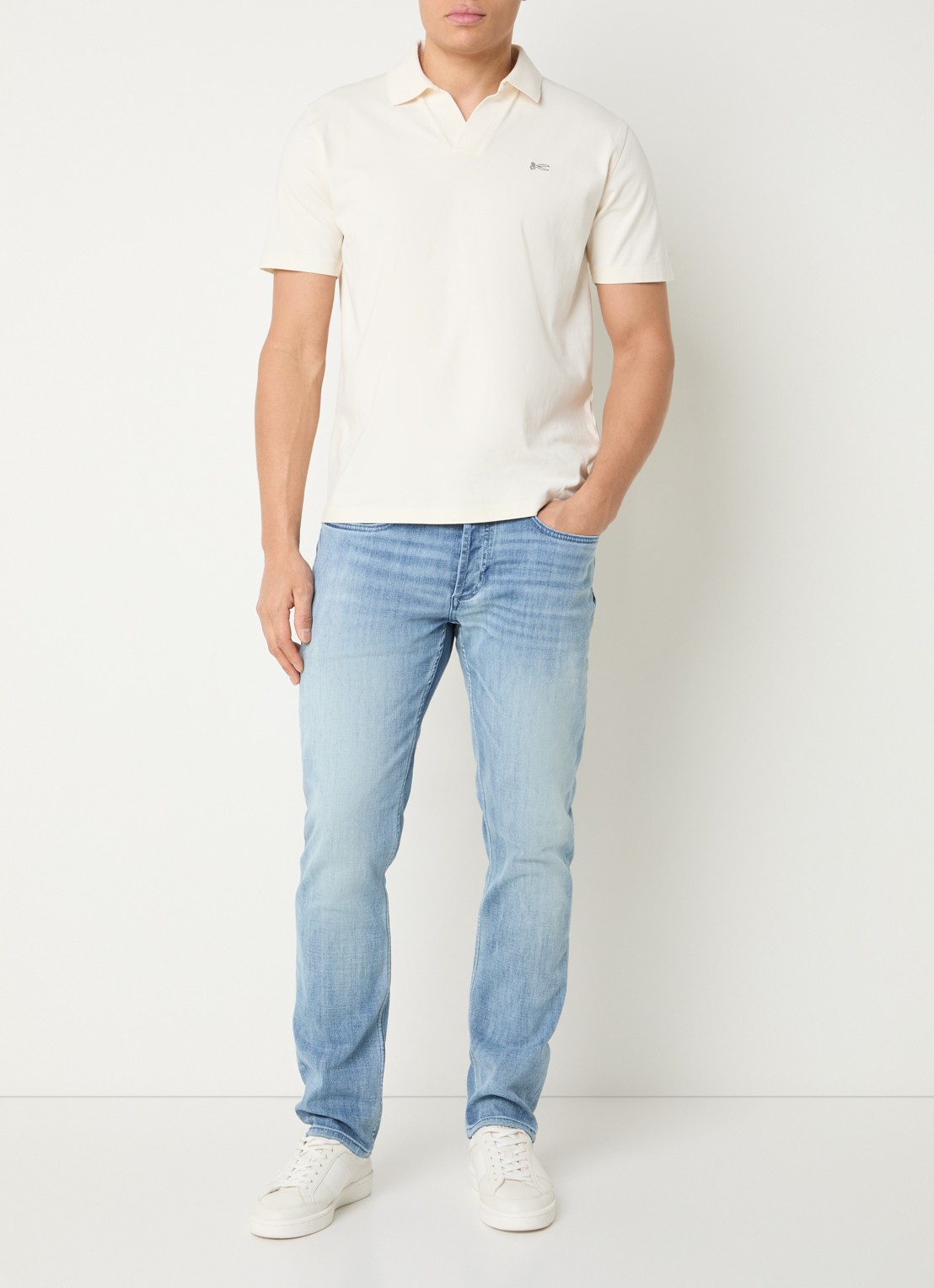 Denham Razor slim fit jeans met lichte wassing - voorkant 3 indigo