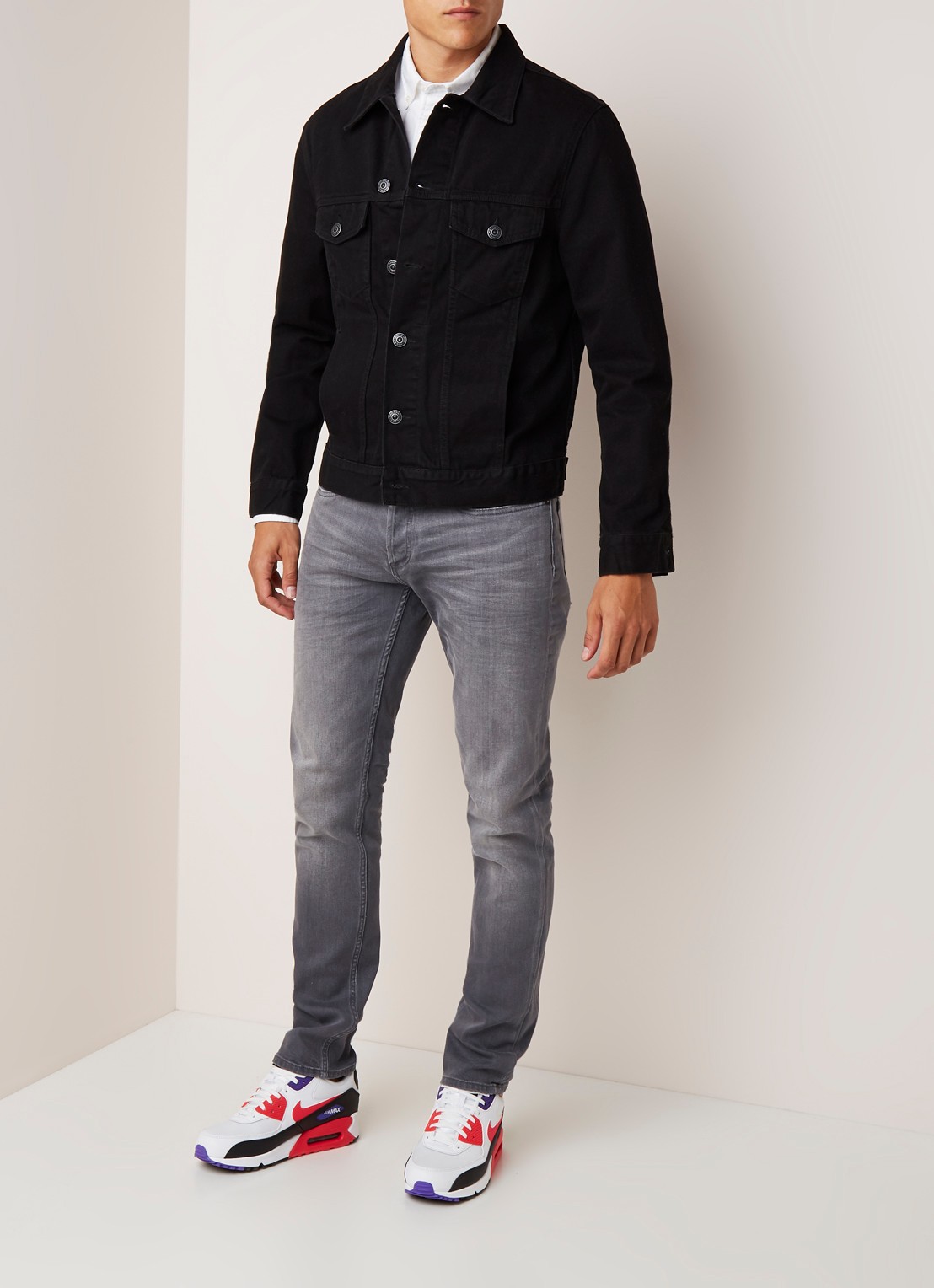 Denham Razor slim fit jeans met stretch - voorkant 5 middengrijs
