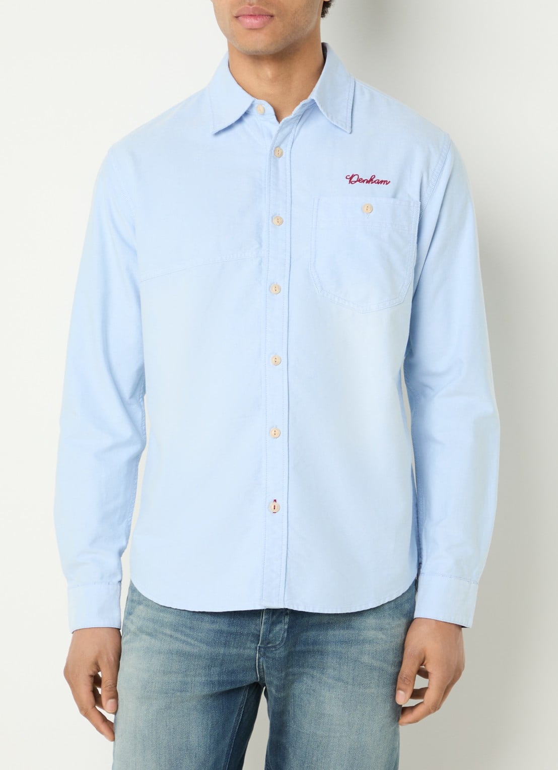 Denham Regular fit overhemd met logoborduring - detail 4 lichtblauw