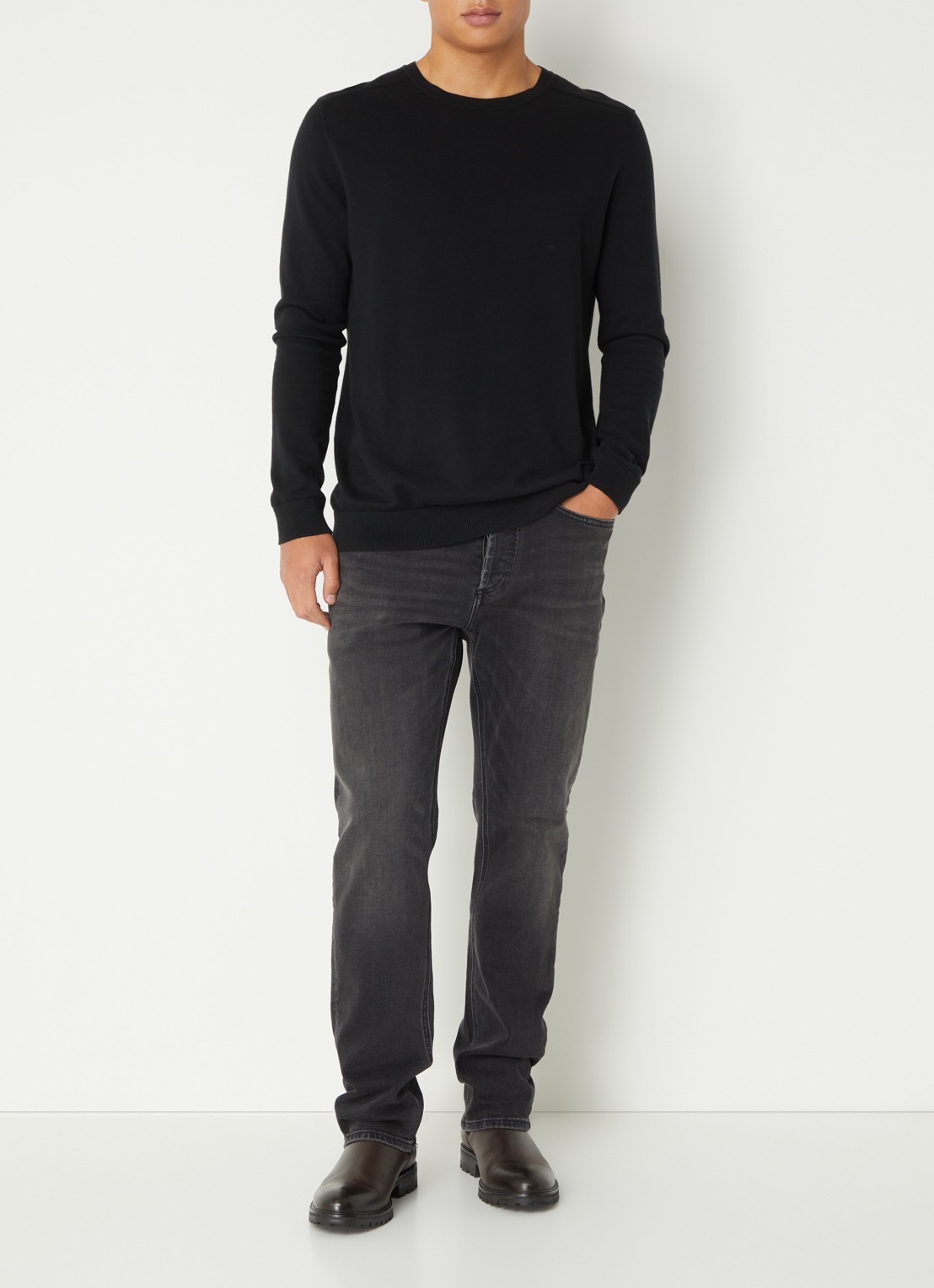 Denham Ridge straight leg jeans met gekleurde wassing - voorkant 4 zwart