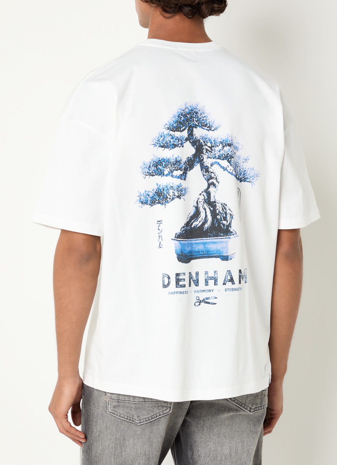 Denham Roots T-shirt met logo- en backprint - detail wit